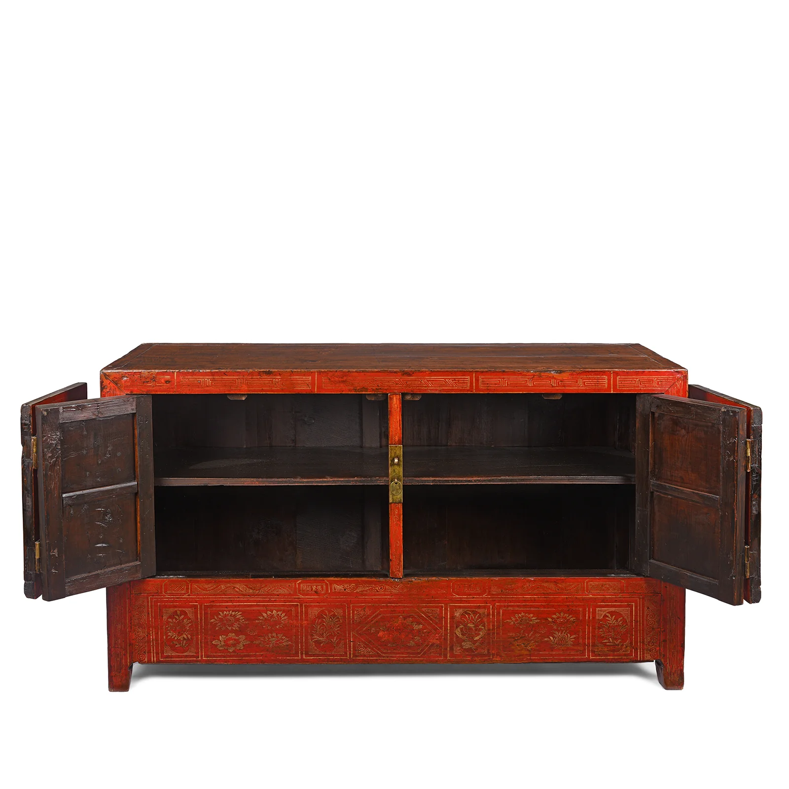 Red Lacquer Chinese Sideboard From Dongbei - Ca 1920 - Image 5