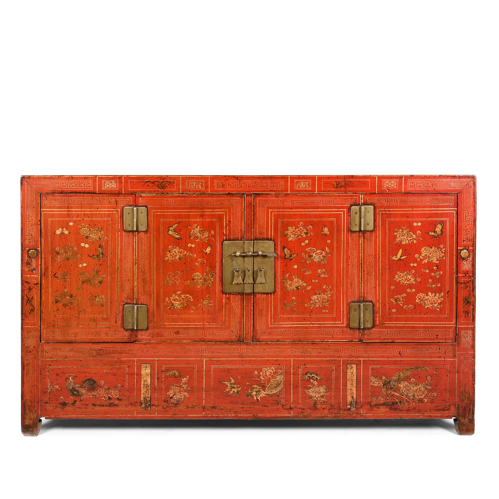 Red Lacquer Chinese Sideboard From Dongbei - Ca 1920