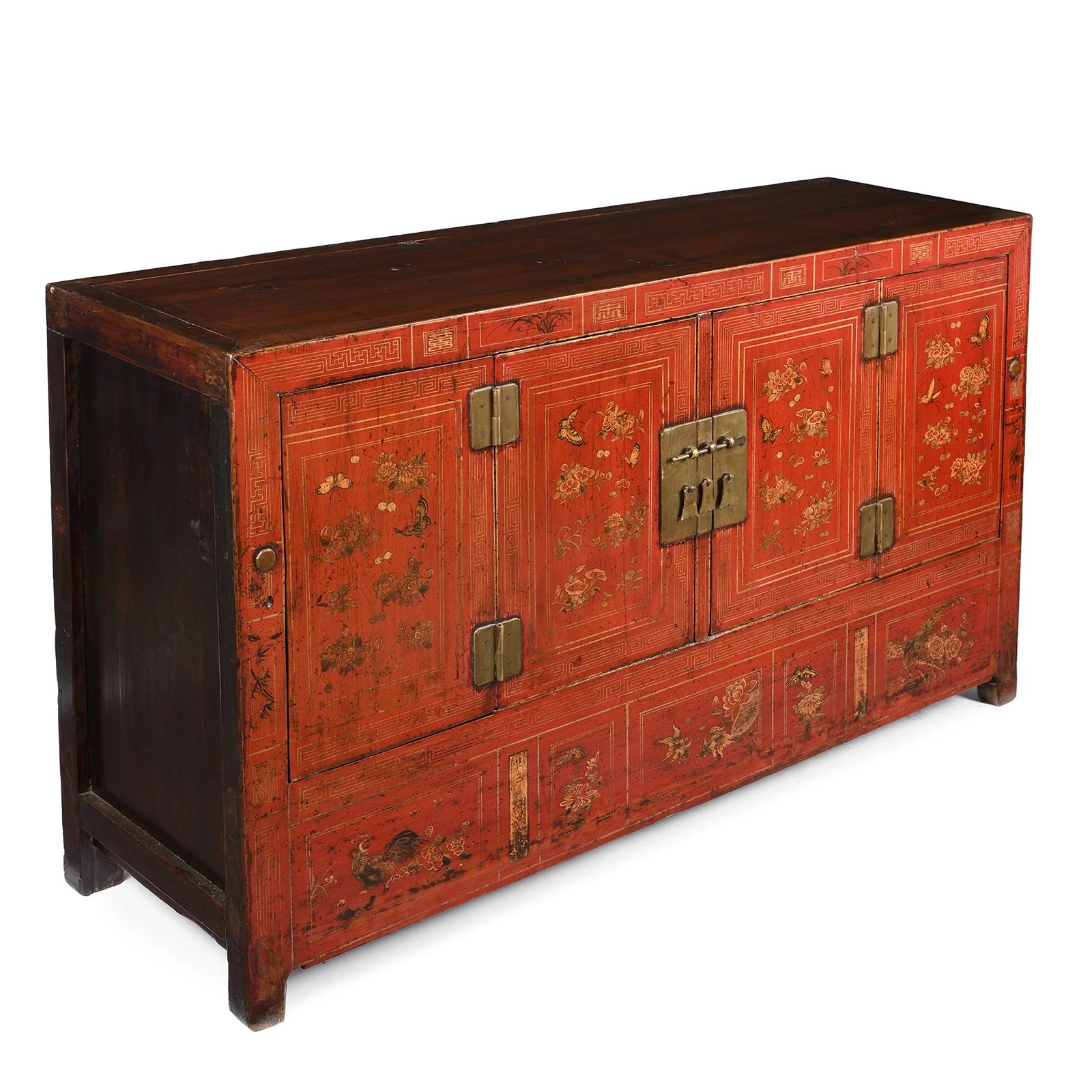 Red Lacquer Chinese Sideboard From Dongbei - Ca 1920 - Image 6