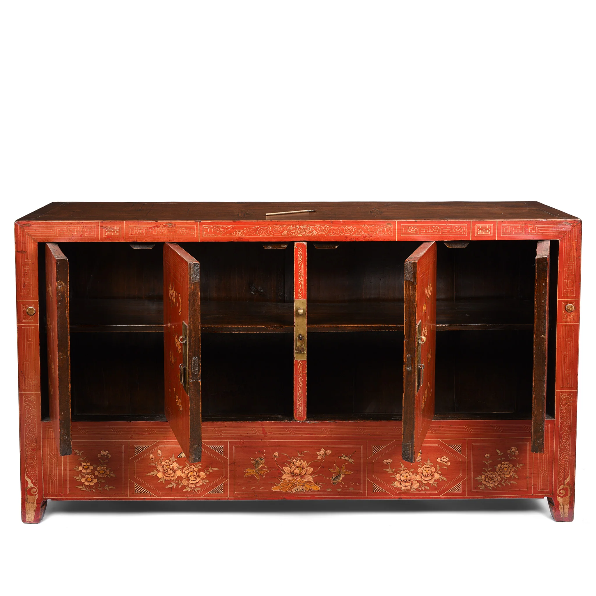 Red Lacquer Chinese Sideboard From Dongbei - Ca 1920 - Image 10