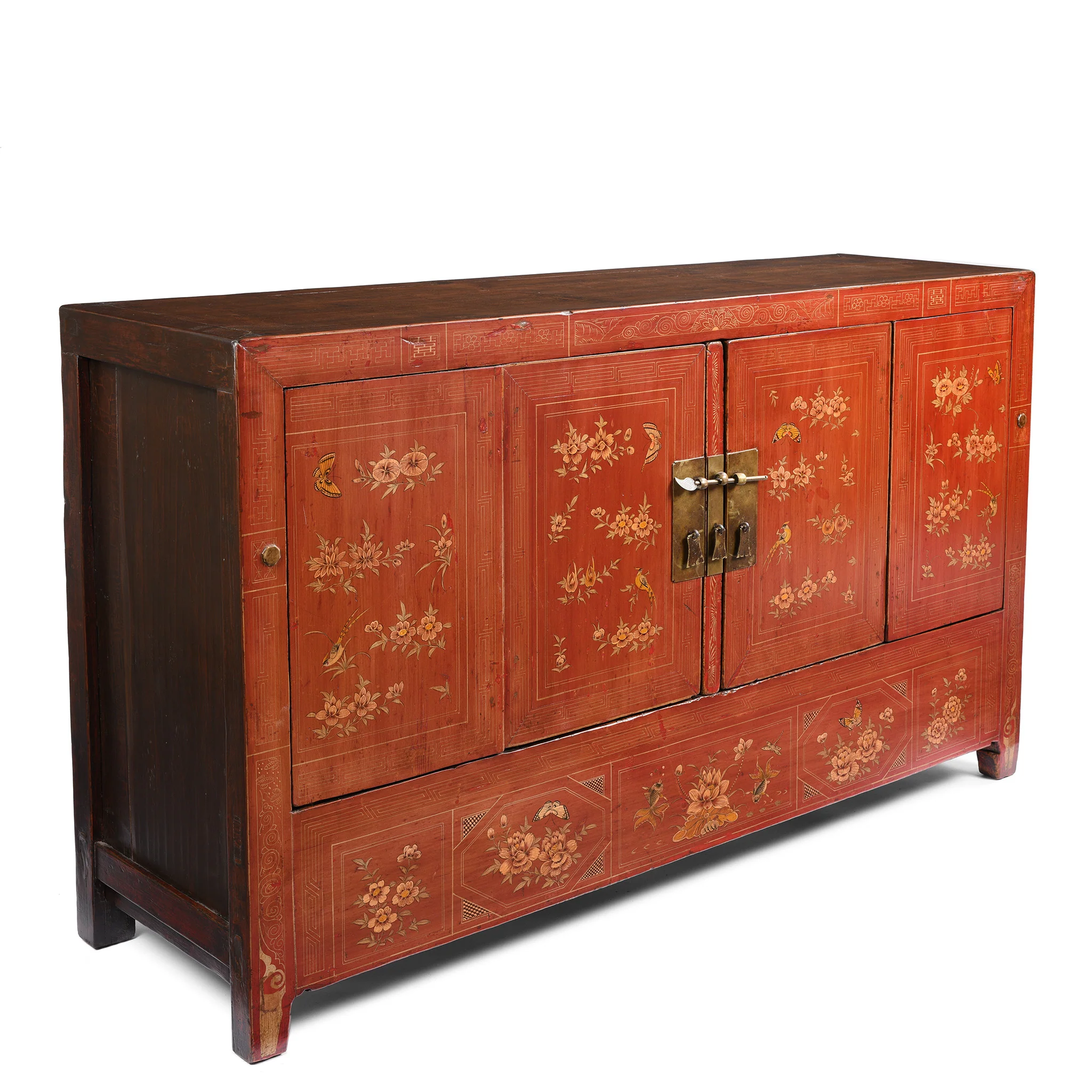 Red Lacquer Chinese Sideboard From Dongbei - Ca 1920 - Image 4