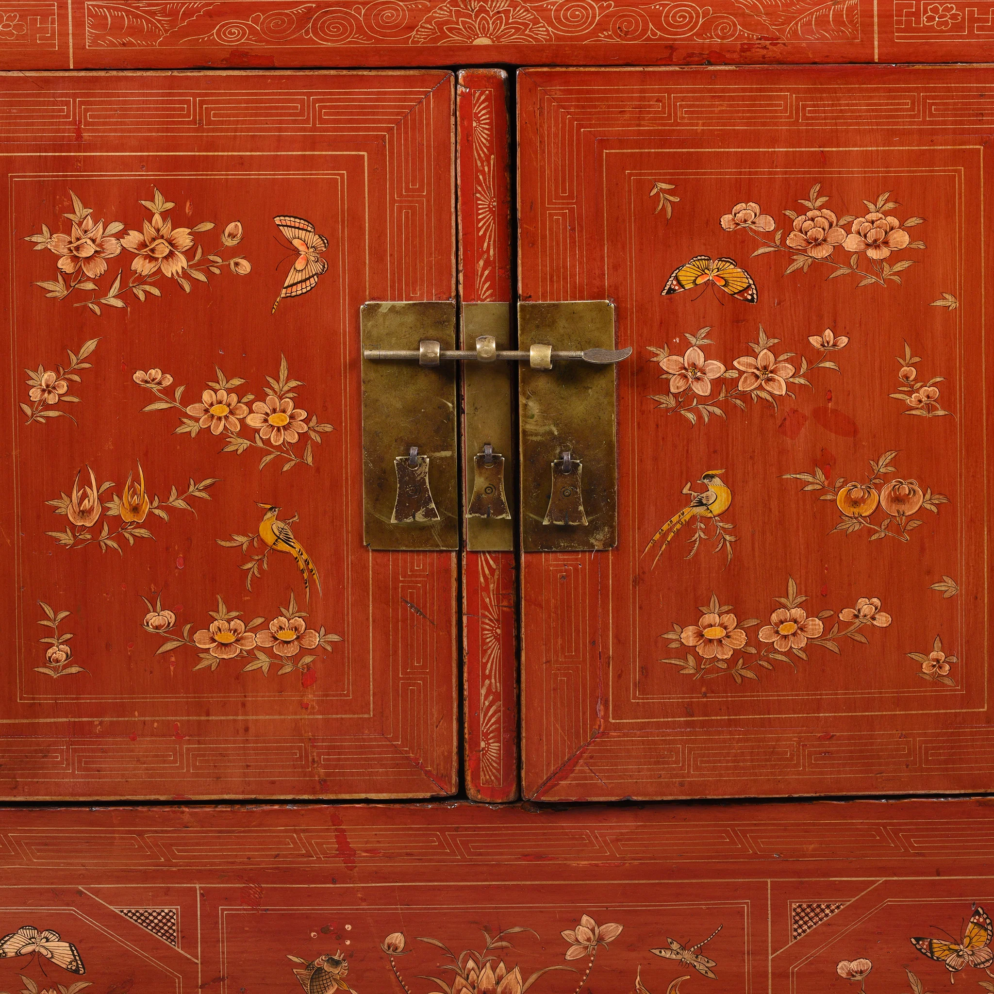 Red Lacquer Chinese Sideboard From Dongbei - Ca 1920 - Image 5