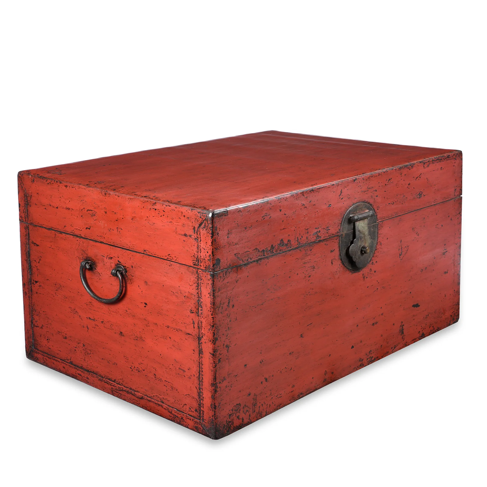 Red Lacquer Leather Trunk From Shanghai - Ca 1920