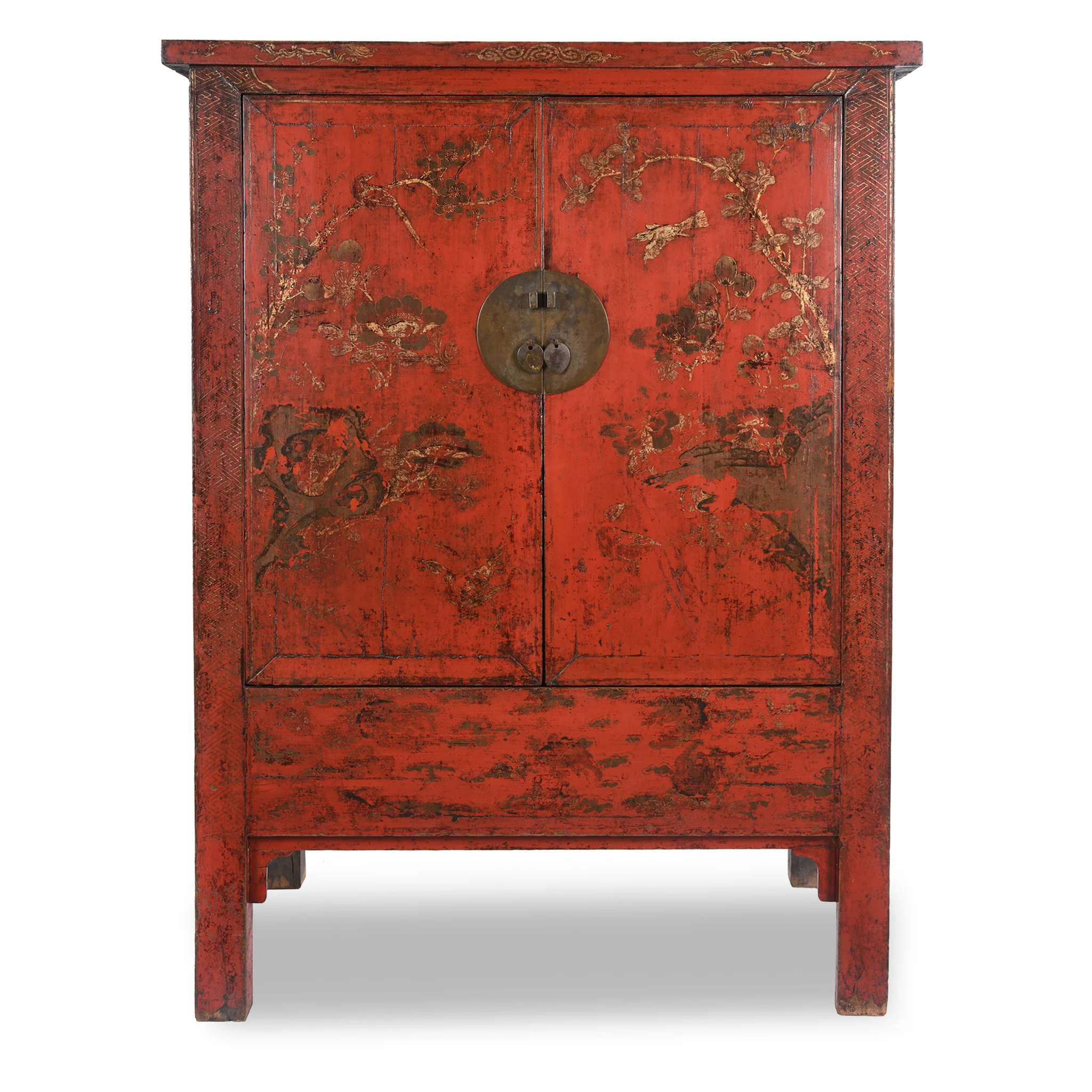 Chinese Red Lacquer Wedding Cabinet - 19th Century