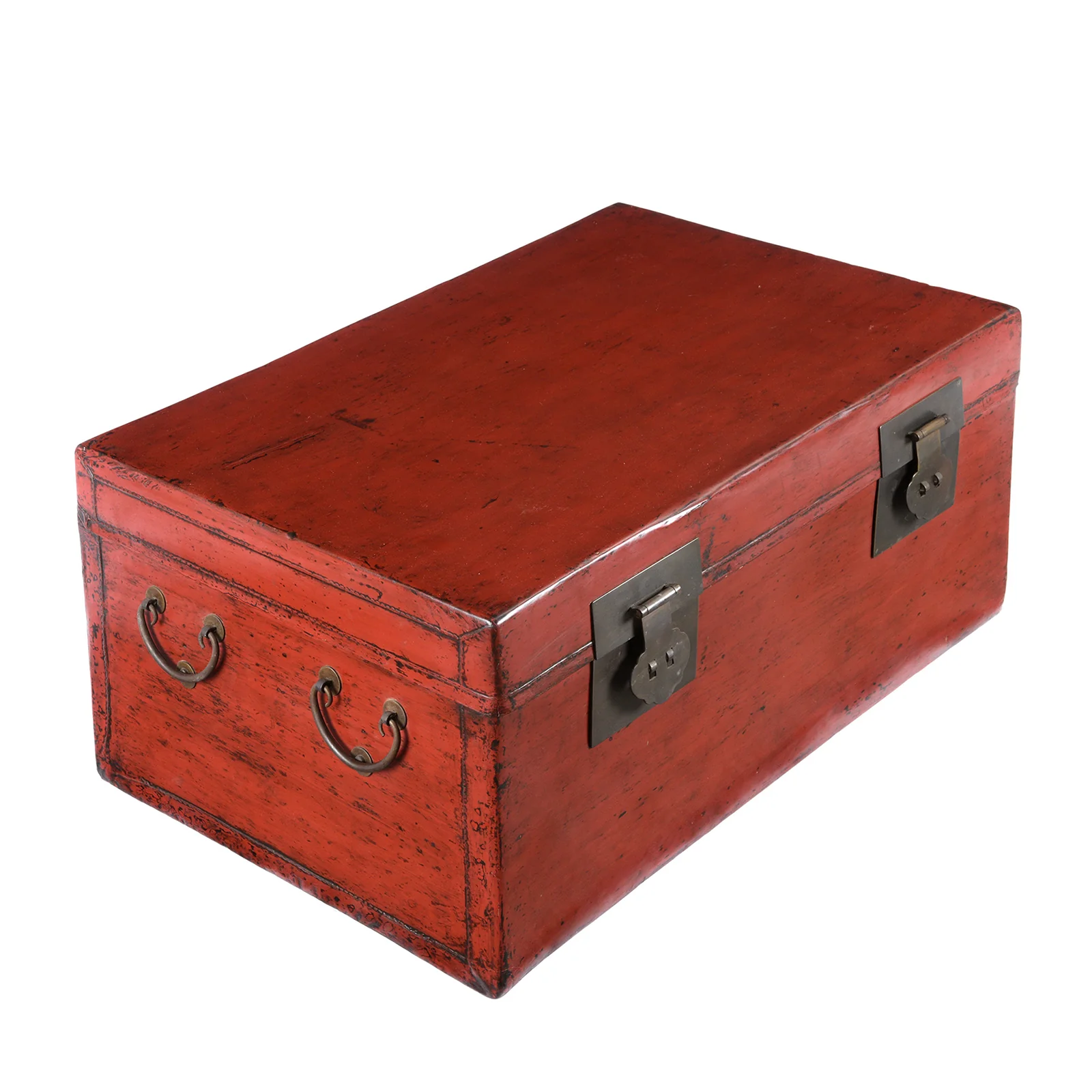 Red Leather Chinese Trunk From Shanghai - Early 20thC - Image 3