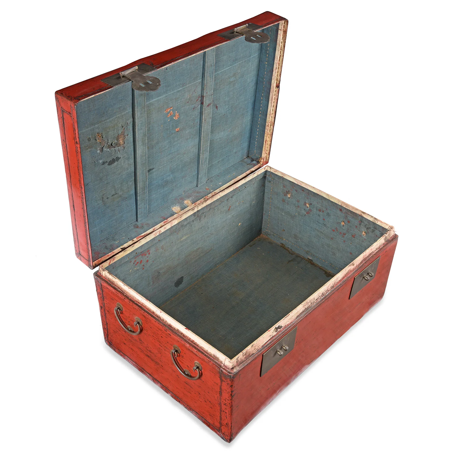 Red Leather Chinese Trunk From Shanghai - Early 20thC - Image 4
