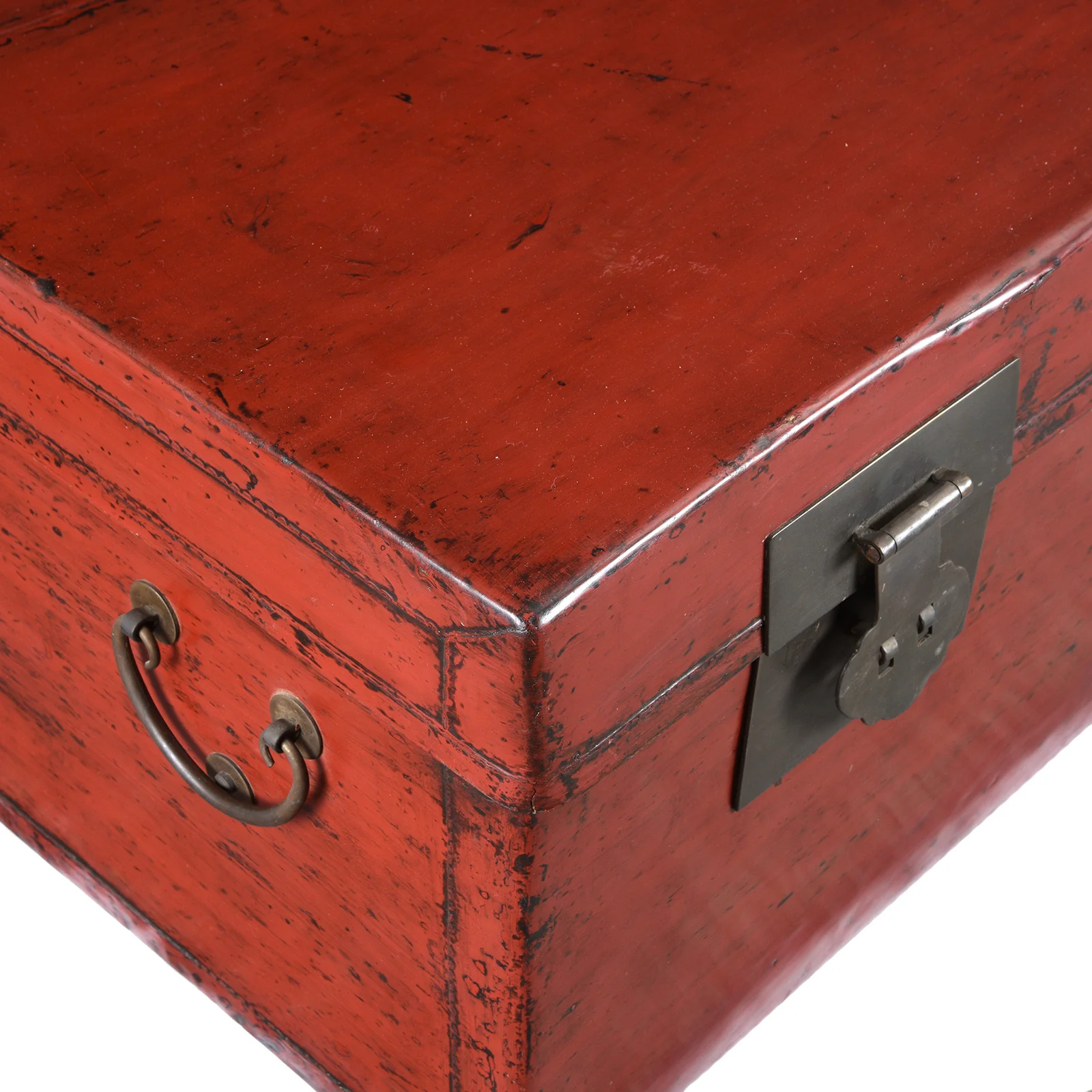 Red Leather Chinese Trunk From Shanghai - Early 20thC - Image 6