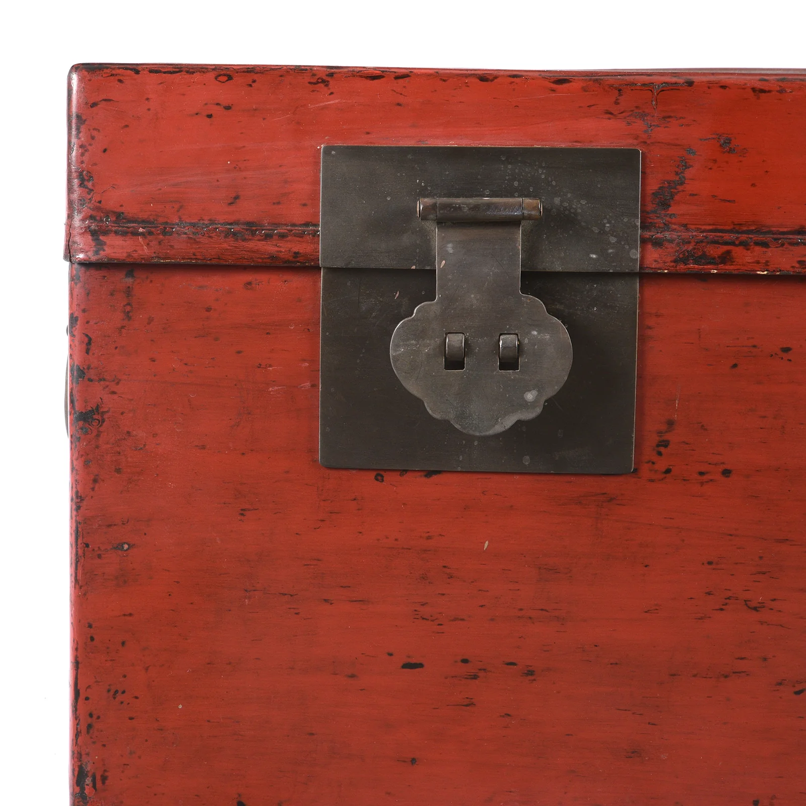 Red Leather Chinese Trunk From Shanghai - Early 20thC - Image 8