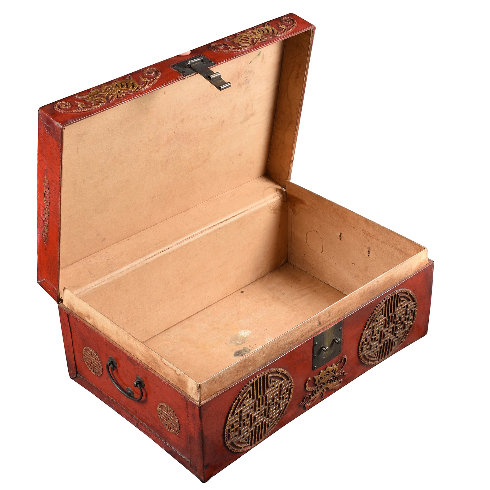 Red Leather Parcel Gilt Trunk from Shanghai - Late 19th Century - Image 2