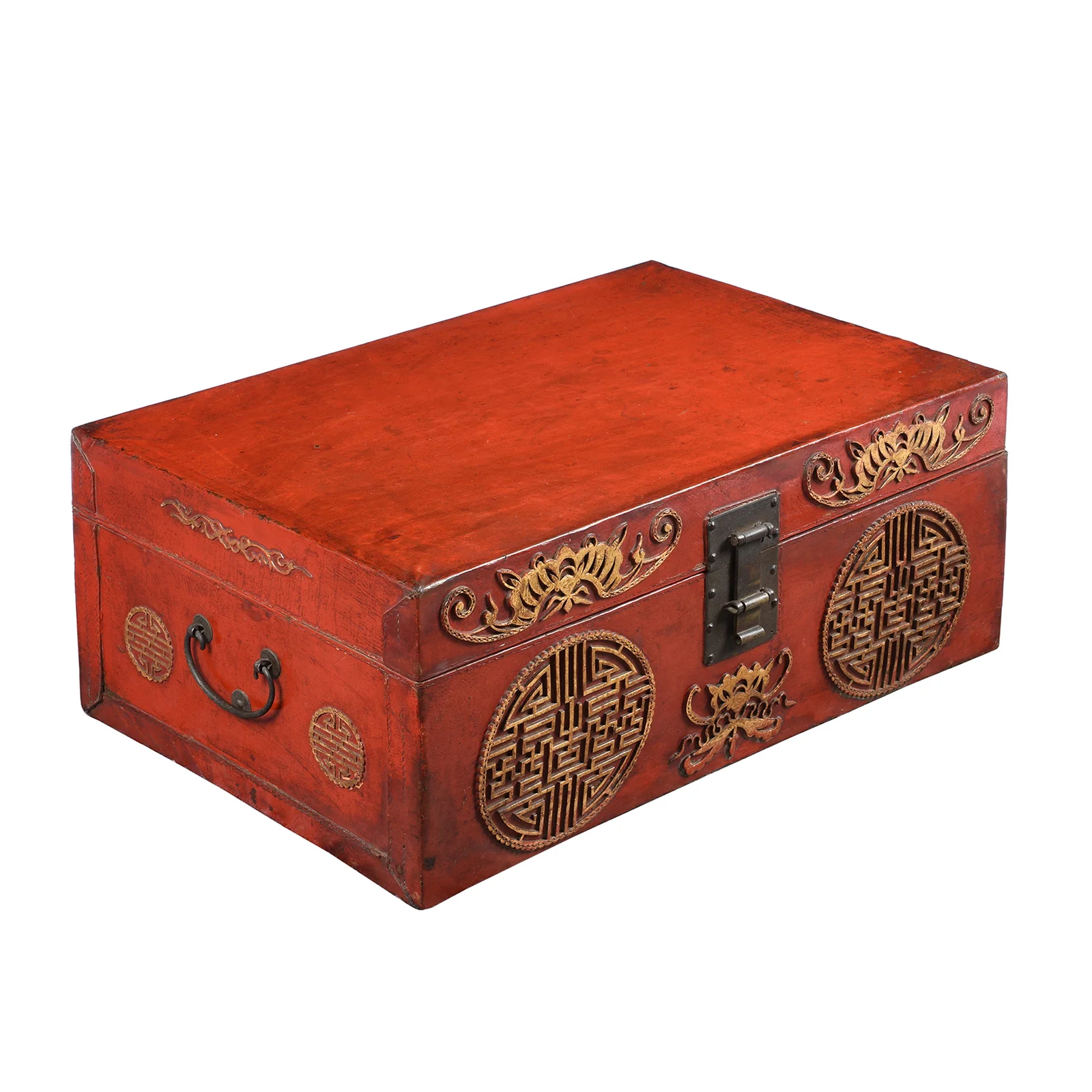 Red Leather Parcel Gilt Trunk from Shanghai - Late 19th Century - Image 3