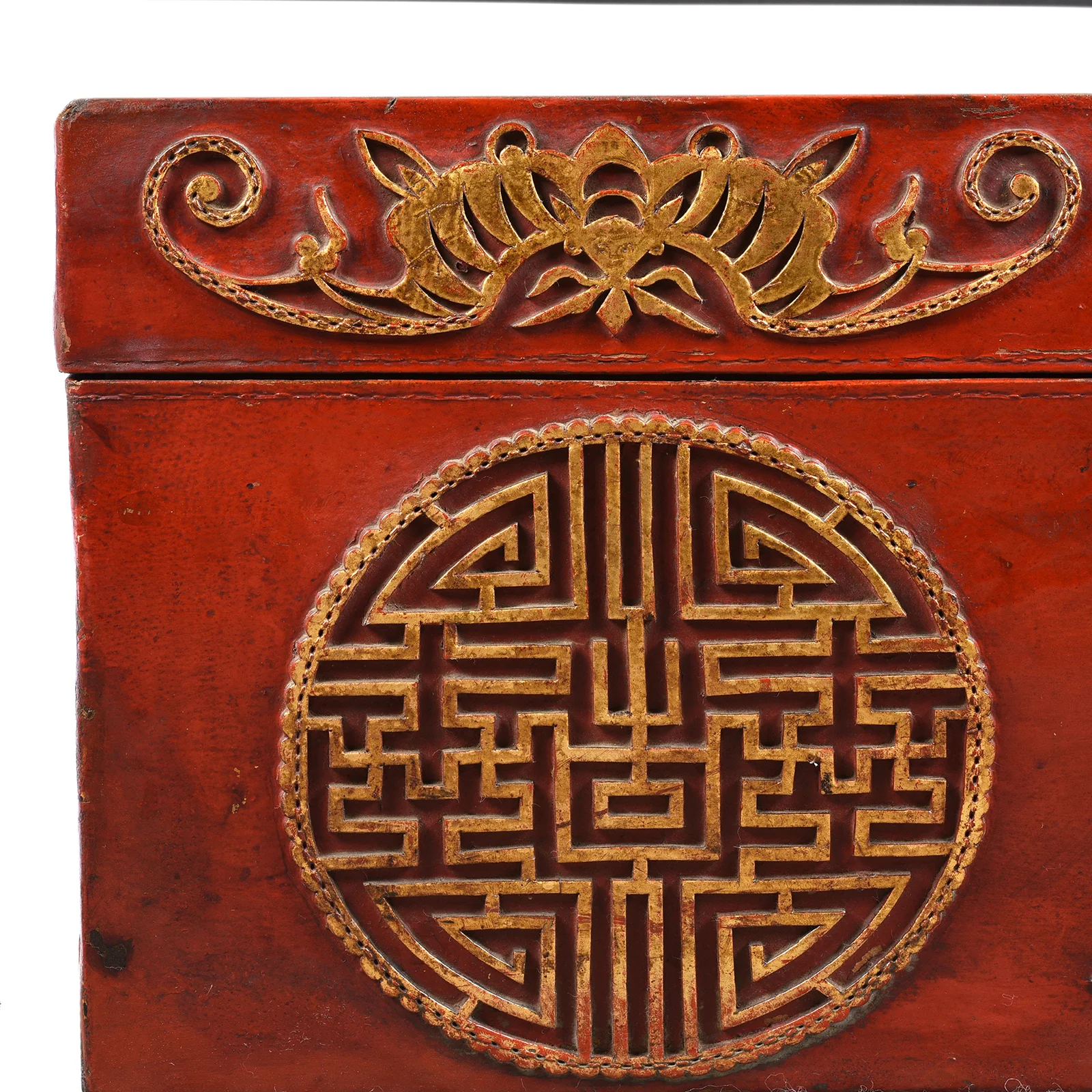 Red Leather Parcel Gilt Trunk from Shanghai - Late 19th Century - Image 4