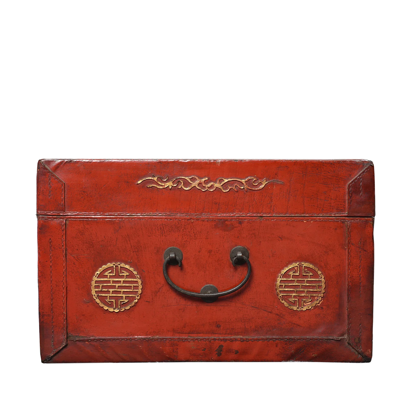 Red Leather Parcel Gilt Trunk from Shanghai - Late 19th Century - Image 6