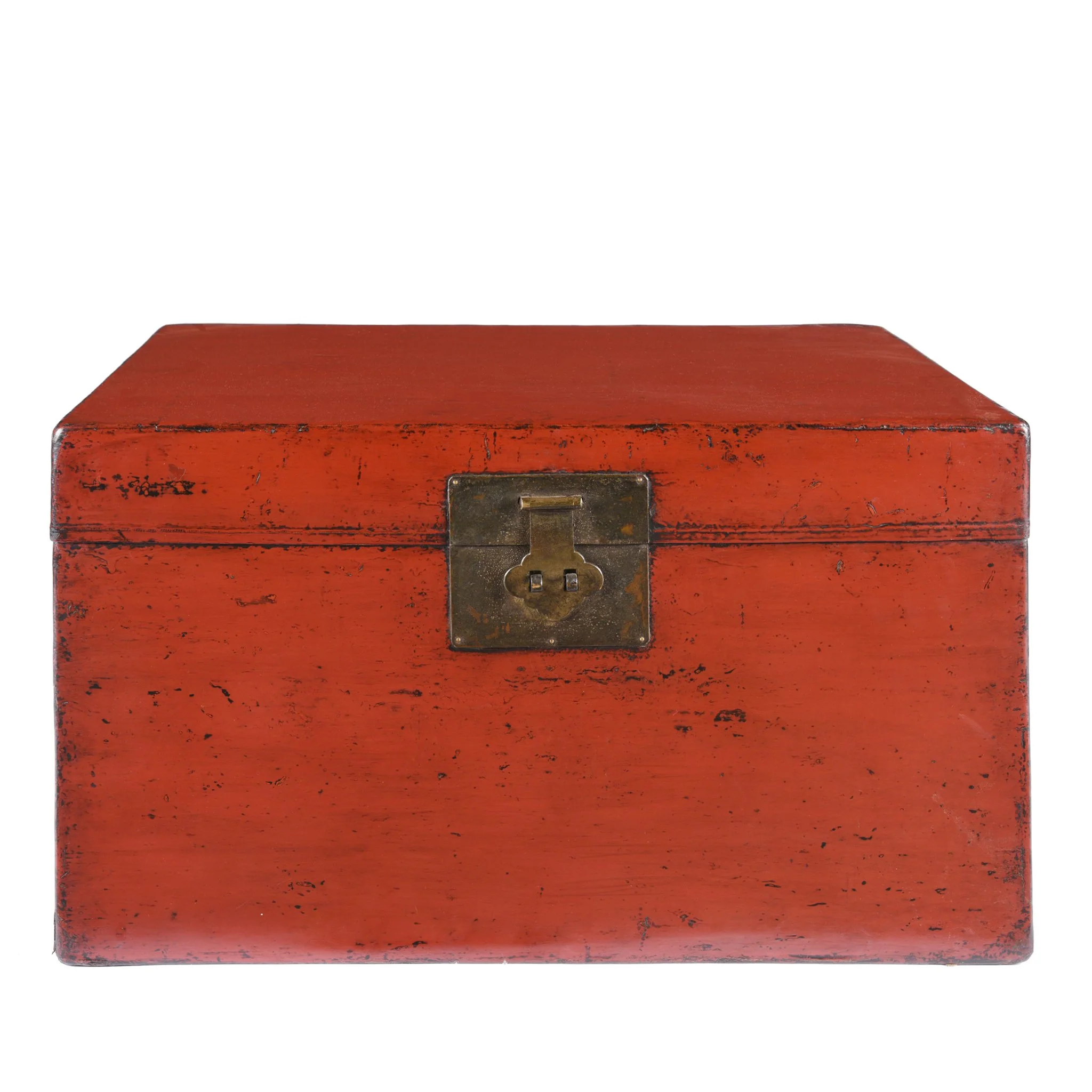 Red Lacquer Leather Trunk From Shanghai - Ca 1920