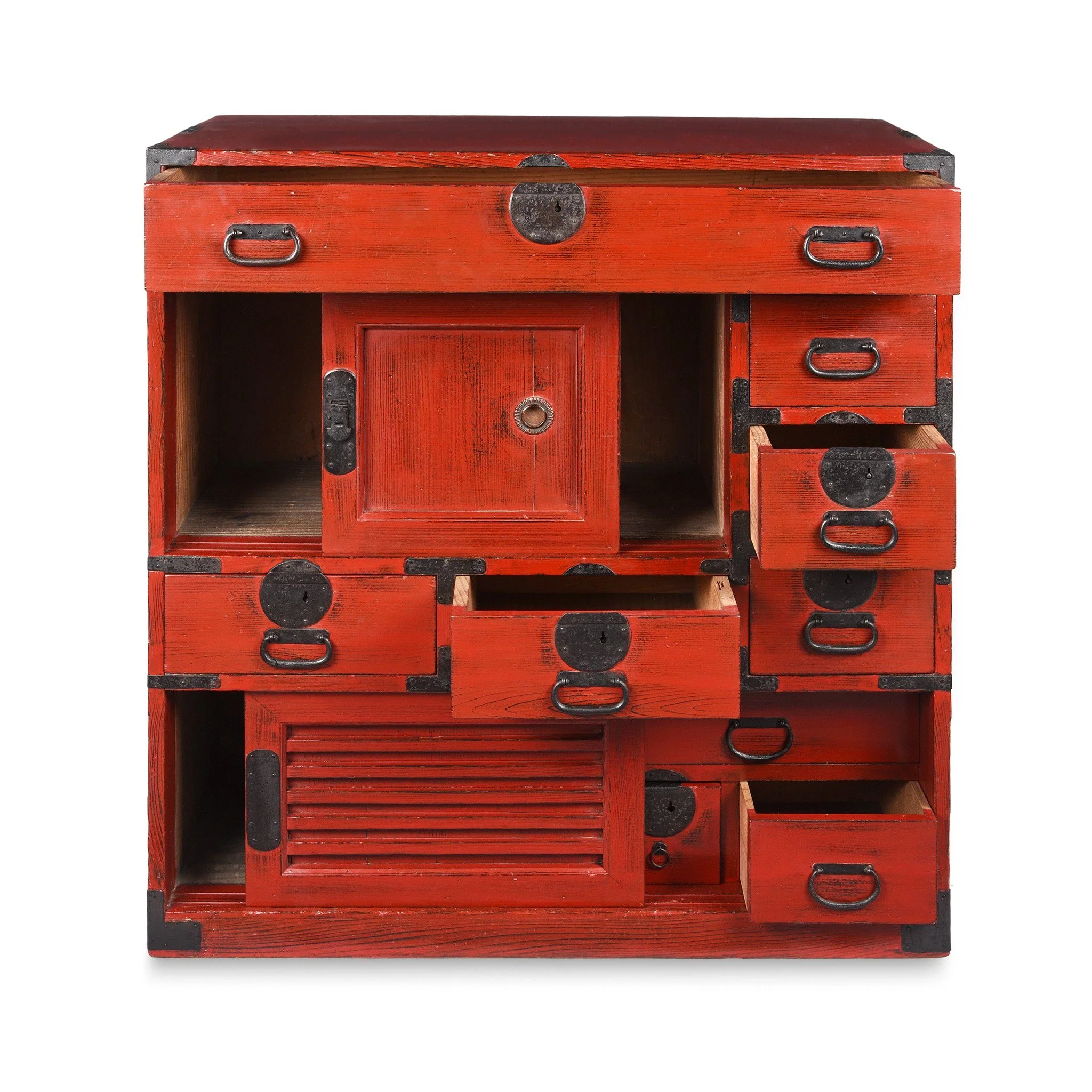 Red Painted Japanese Choba Dansu - Taishō Period - Image 2