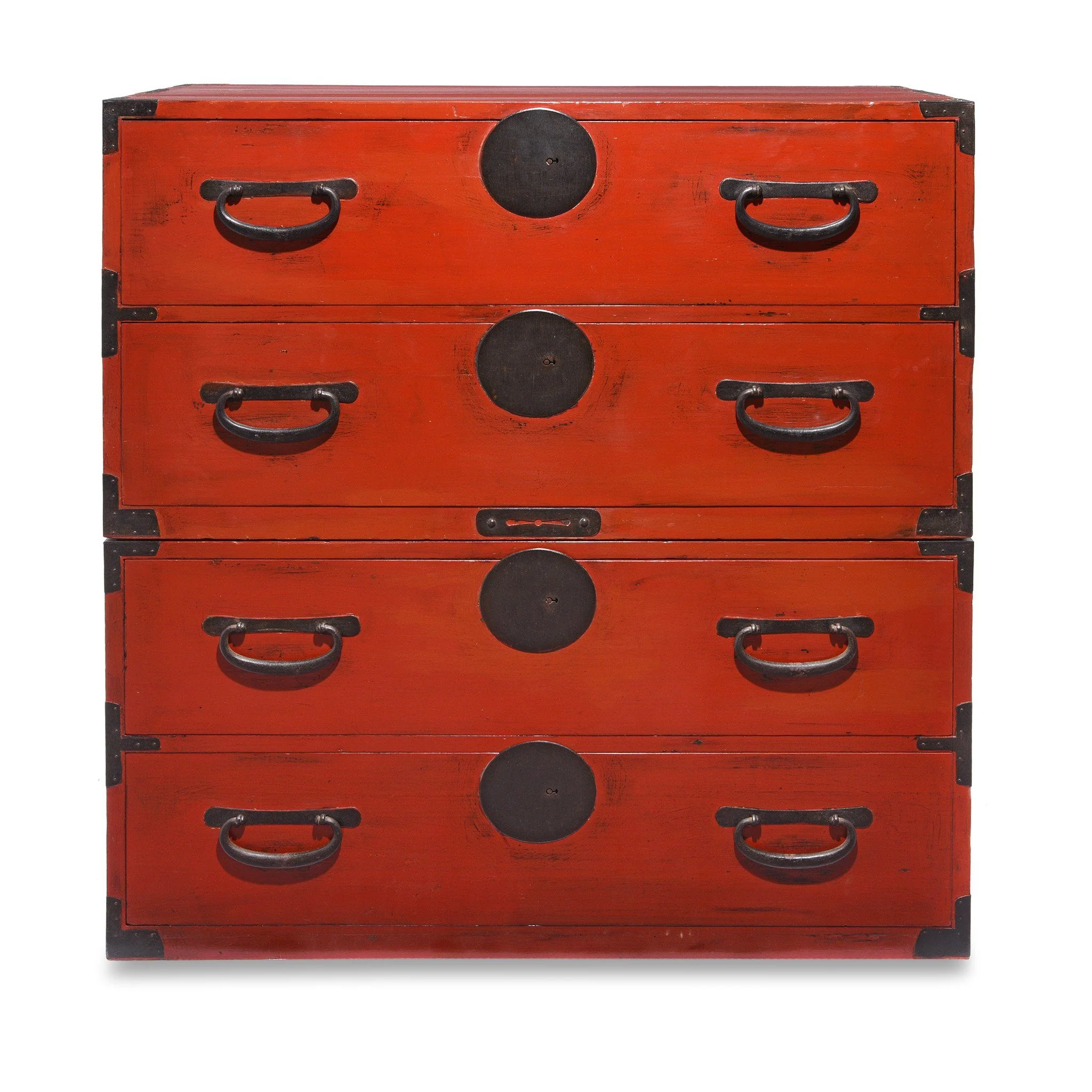 Red Painted Japanese Isho Dansu - Taishō Period