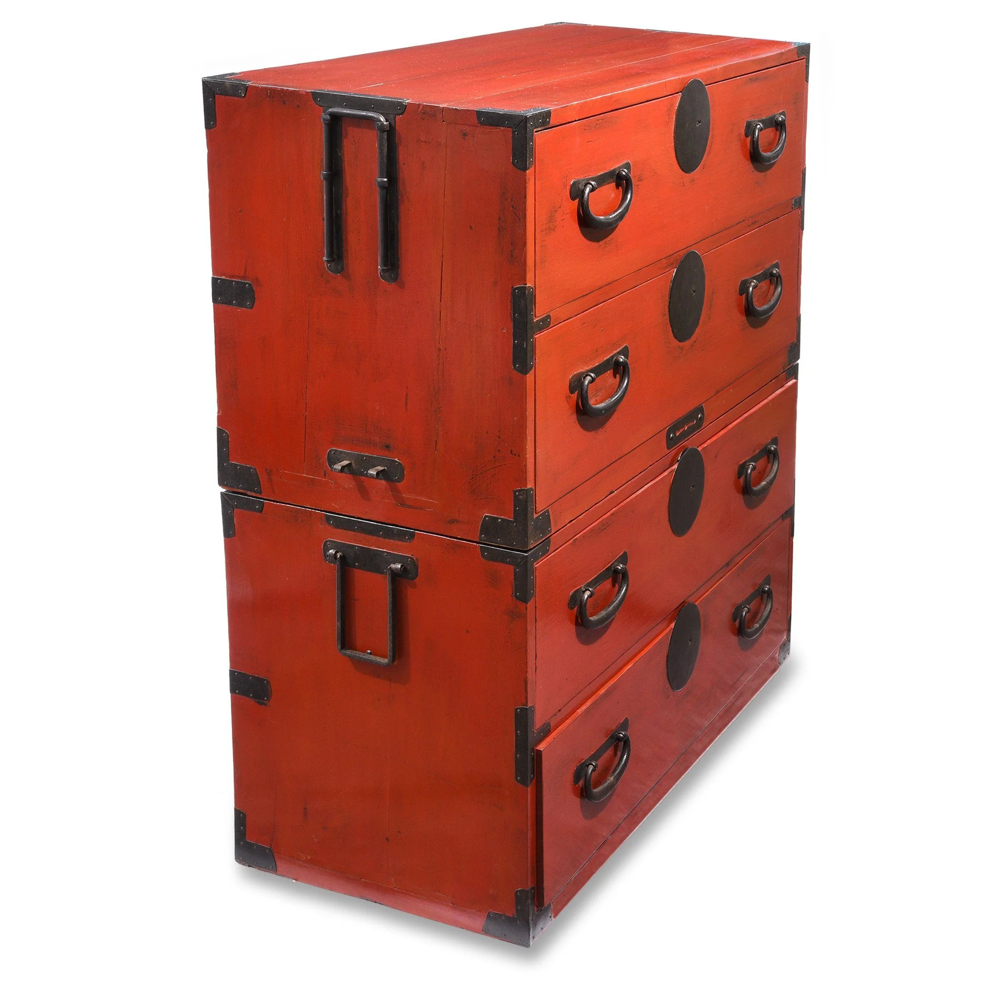 Red Painted Japanese Isho Dansu - Taishō Period - Image 9