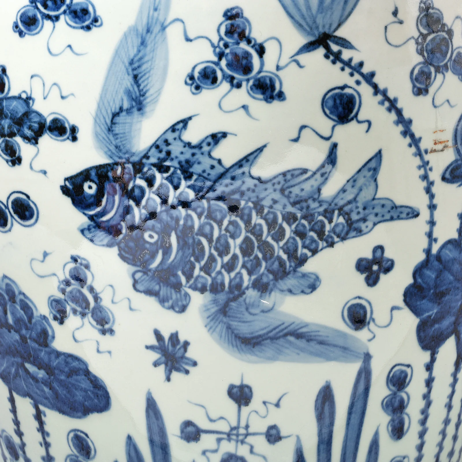 Blue & White Porcelain Stool - Fish Design - Image 3