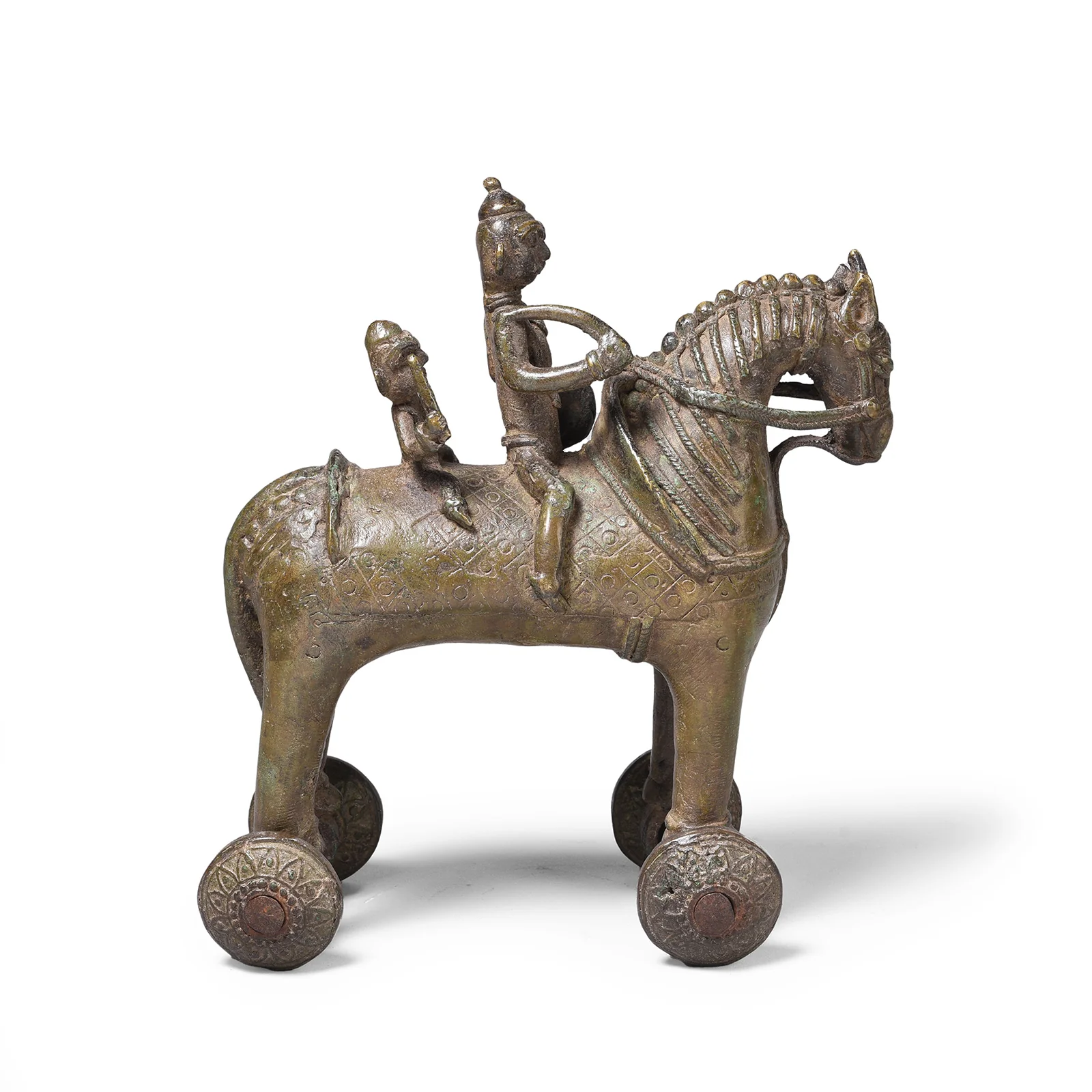 Reproduction Jhansi Style Bronze Horse Wheel Toy - Ca 1980s - Image 3