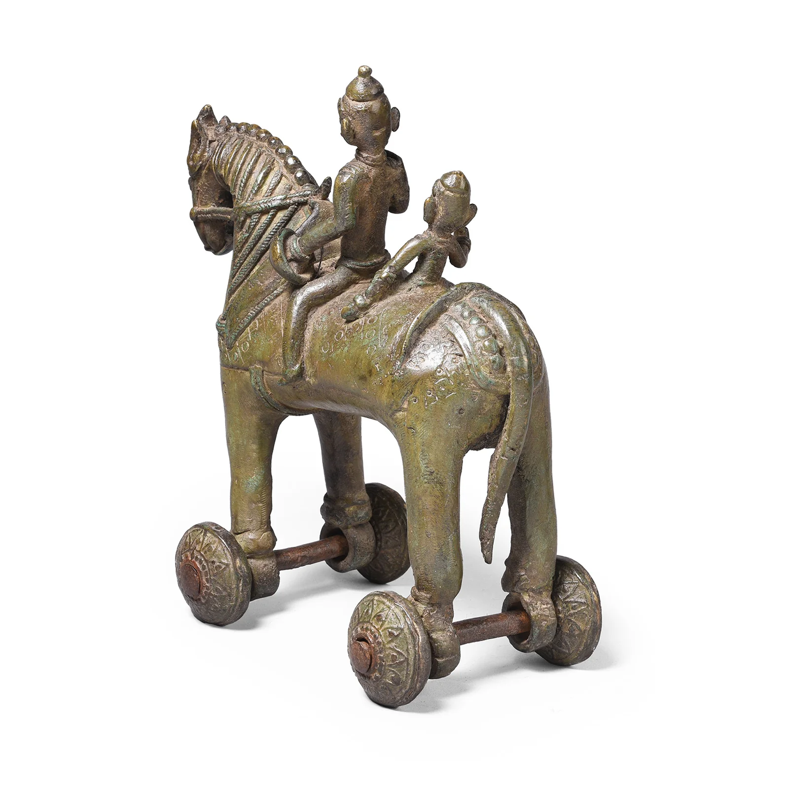 Reproduction Jhansi Style Bronze Horse Wheel Toy - Ca 1980s - Image 4