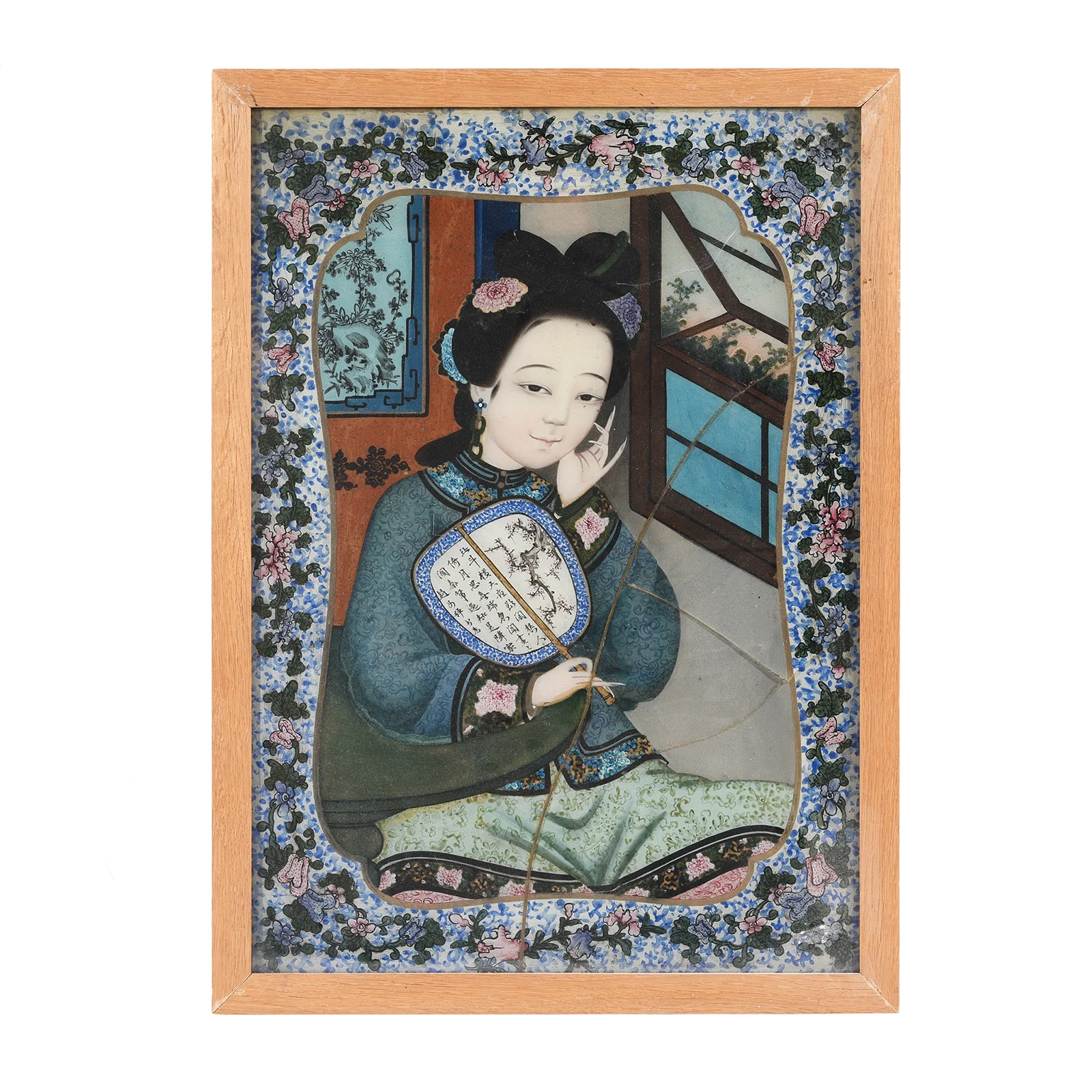 Reverse Glass Painting Of A Chinese Courtesan - Ca 1850's