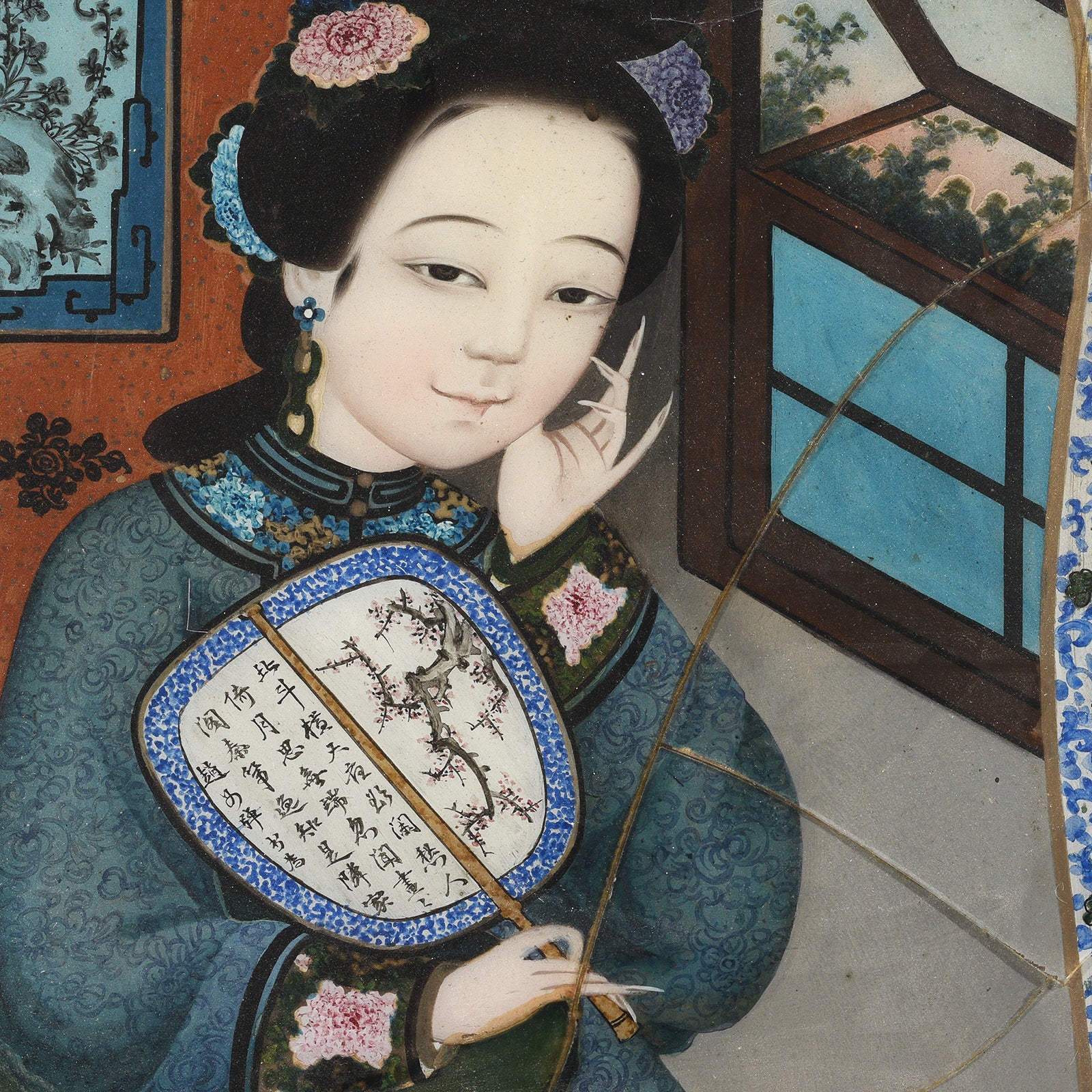 Reverse Glass Painting Of A Chinese Courtesan - Ca 1850's - Image 3