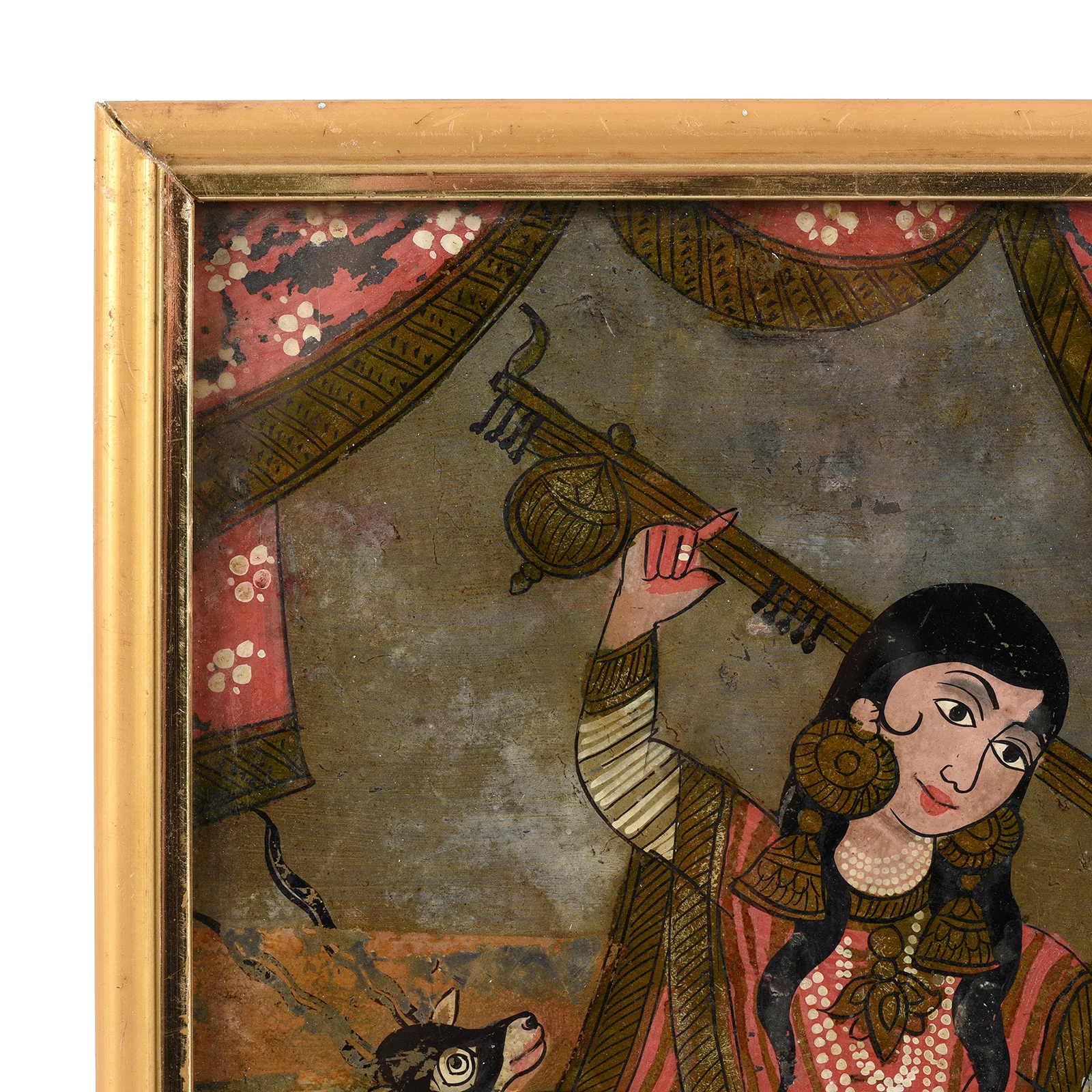 Tanjore Reverse Glass Painting Of Saraswati Playing A Veena - 19thC - Image 3