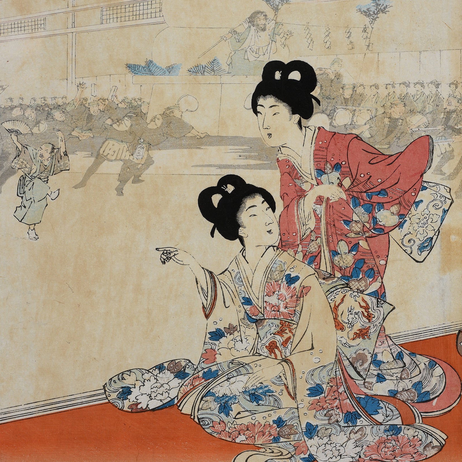'Rice Cake Parade' Original Woodblock Triptych by Yōshū (Hashimoto) Chikanobu - Ca 1895 - Image 2
