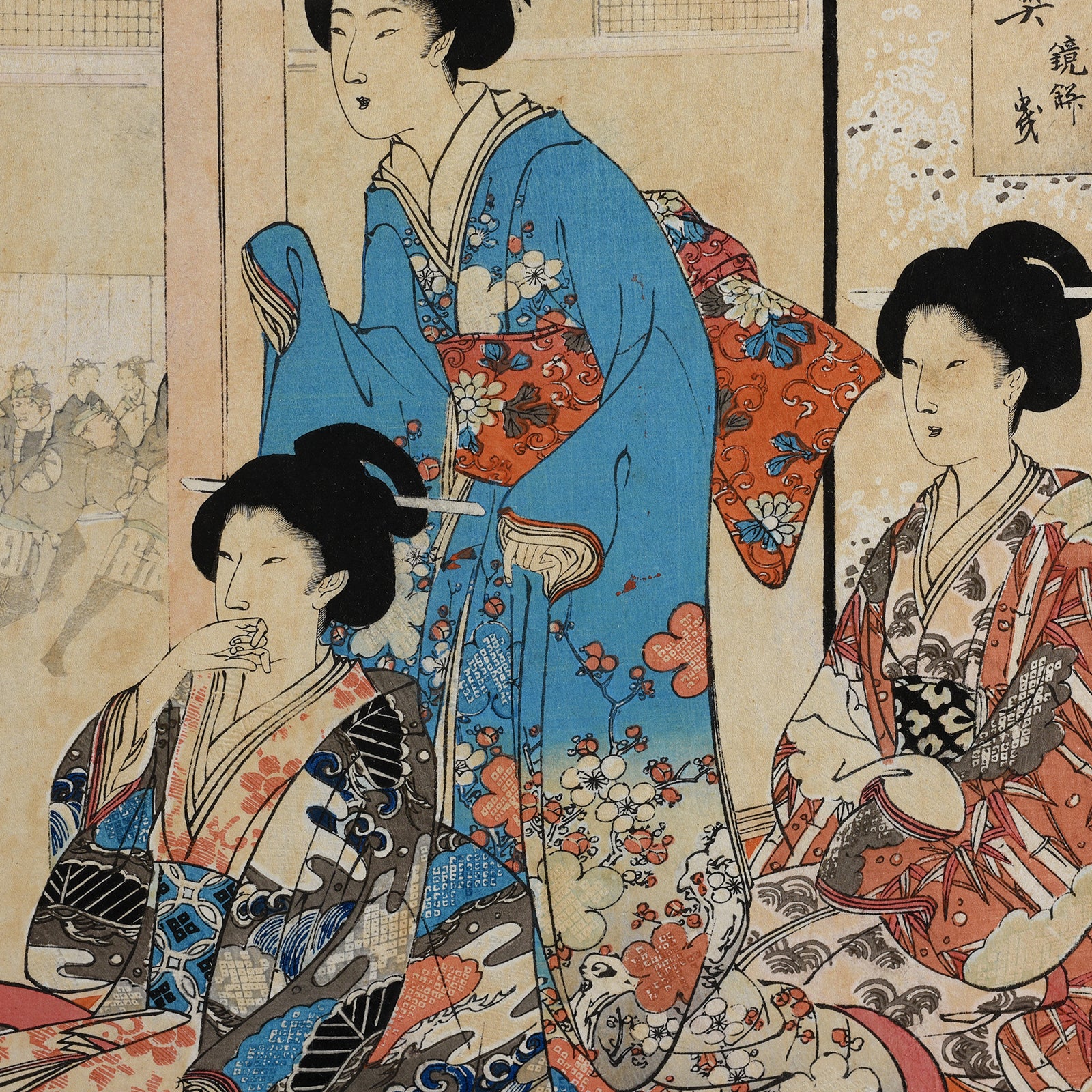 'Rice Cake Parade' Original Woodblock Triptych by Yōshū (Hashimoto) Chikanobu - Ca 1895 - Image 5