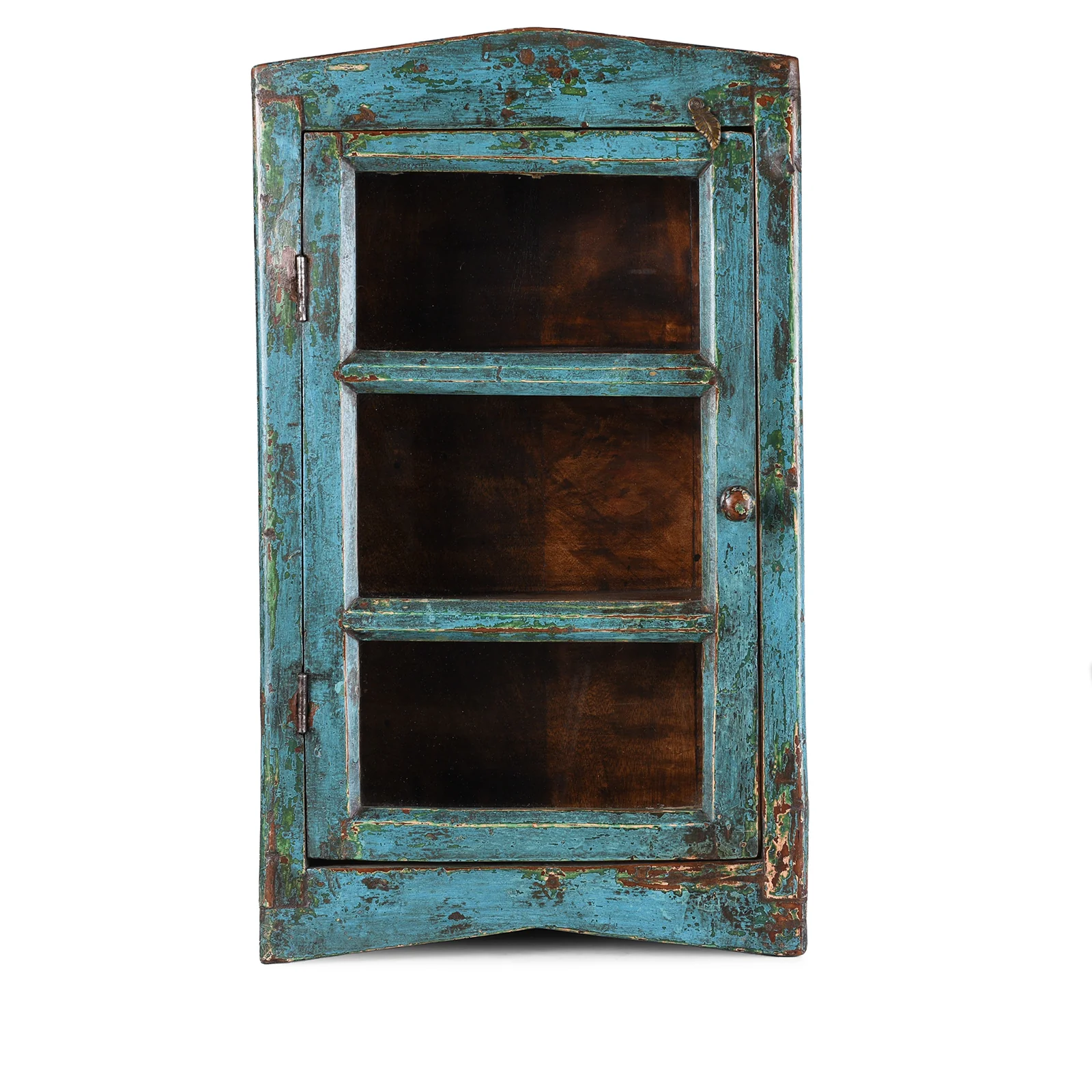 Blue Painted Teak Glazed Wall Cabinet - Ca 1930