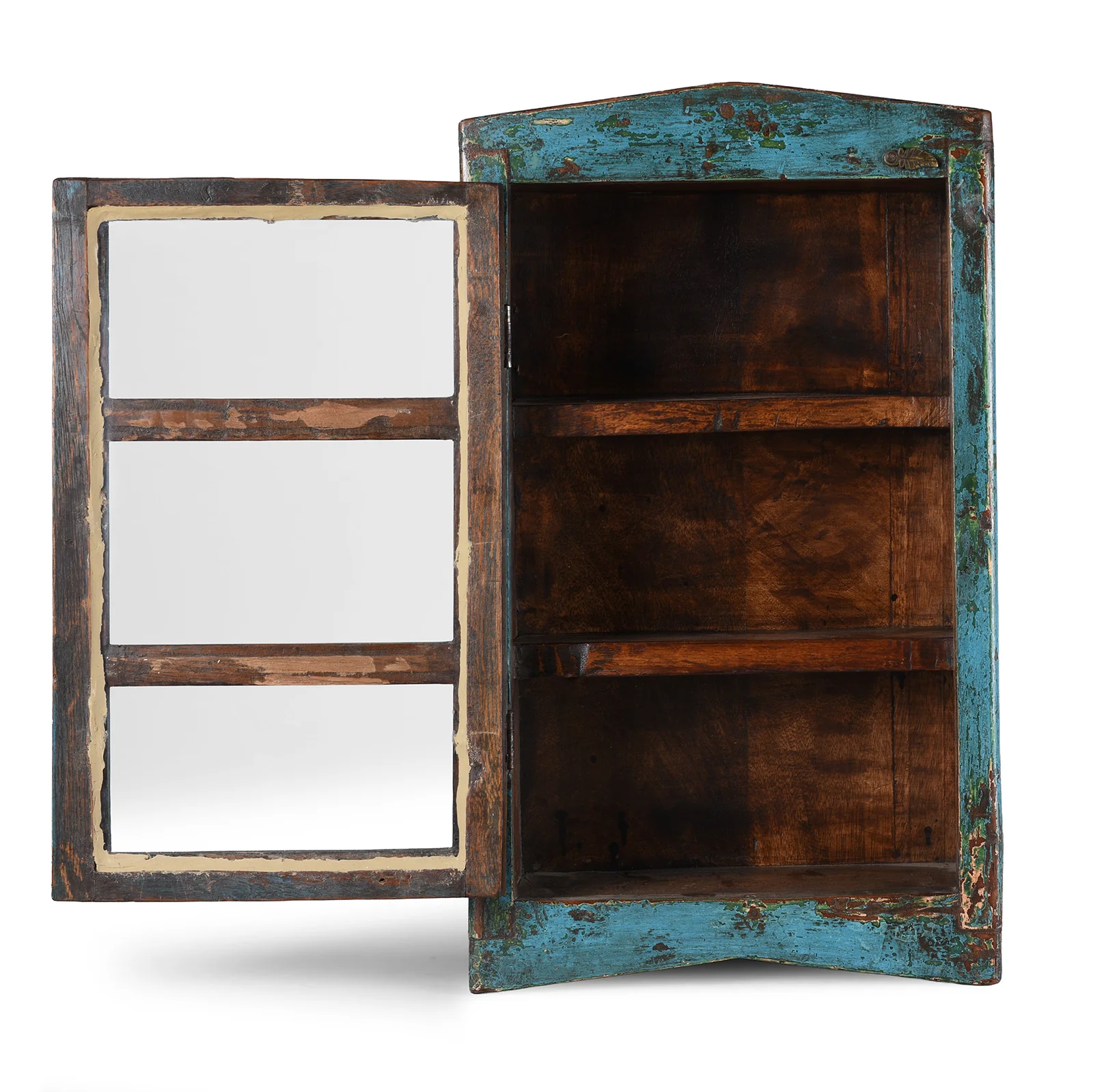 Blue Painted Teak Glazed Wall Cabinet - Ca 1930 - Image 2