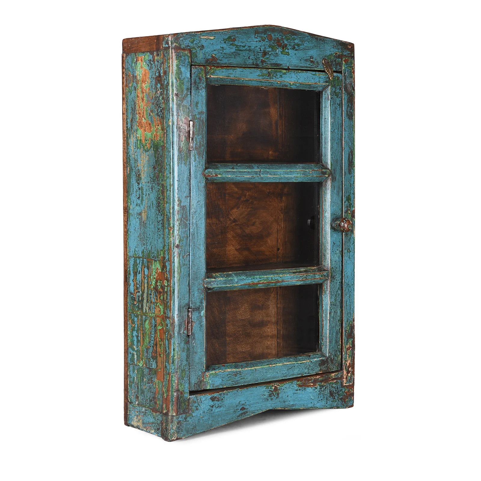 Blue Painted Teak Glazed Wall Cabinet - Ca 1930 - Image 3