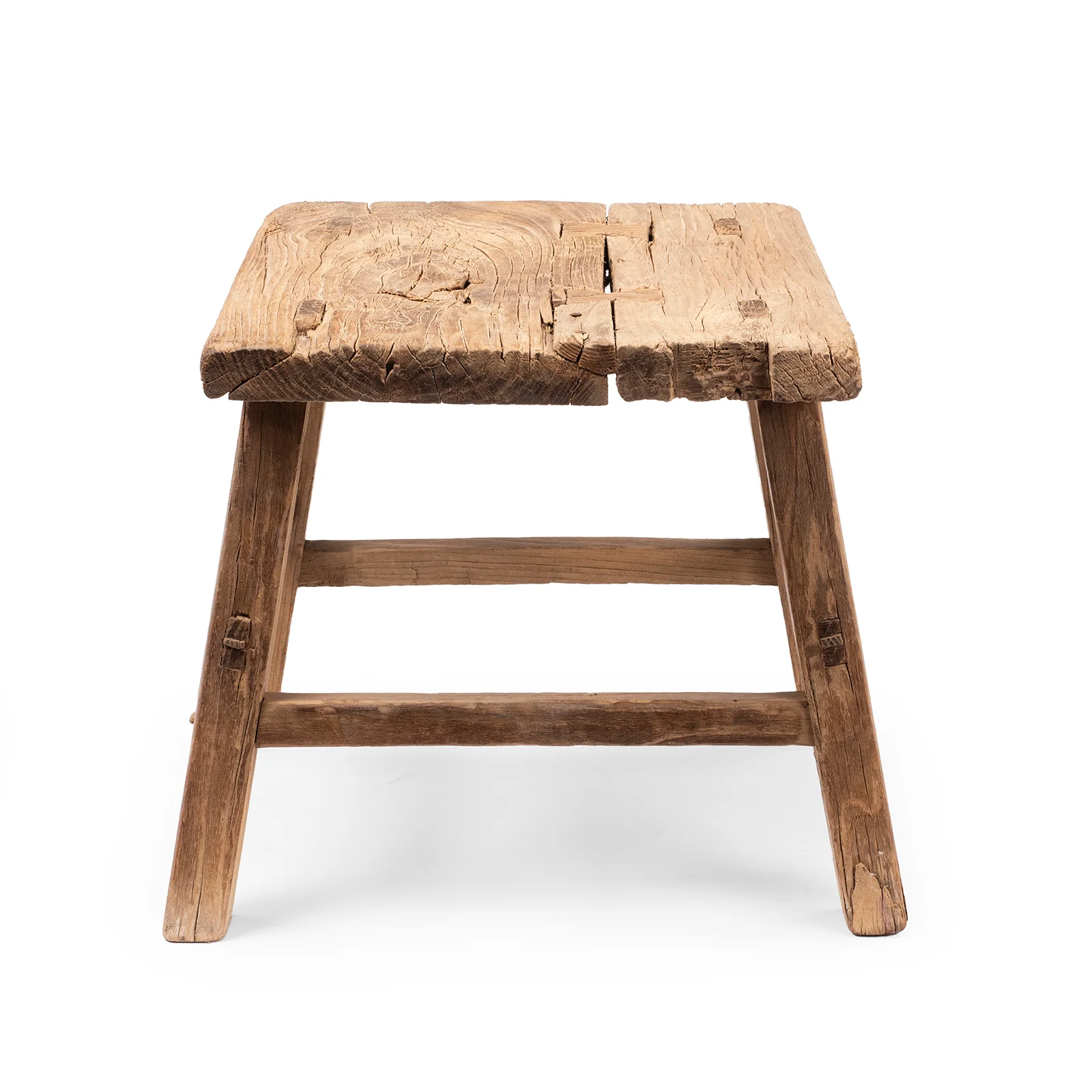 Rustic Farmhouse Elm Stool - Ca 1910 - Image 4