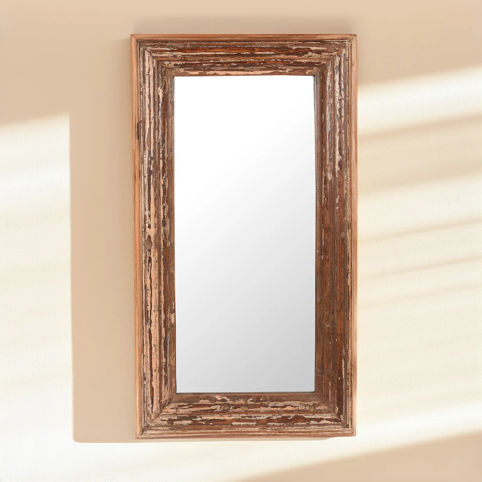 Rustic Painted Indian Mirror Made From Old Teak