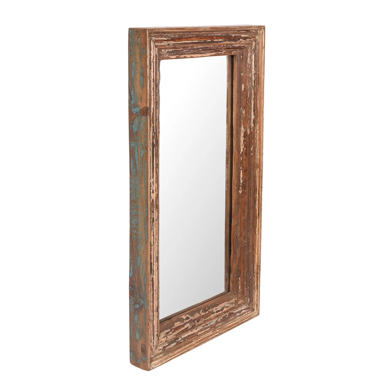 Rustic Painted Indian Mirror Made From Old Teak - Image 4