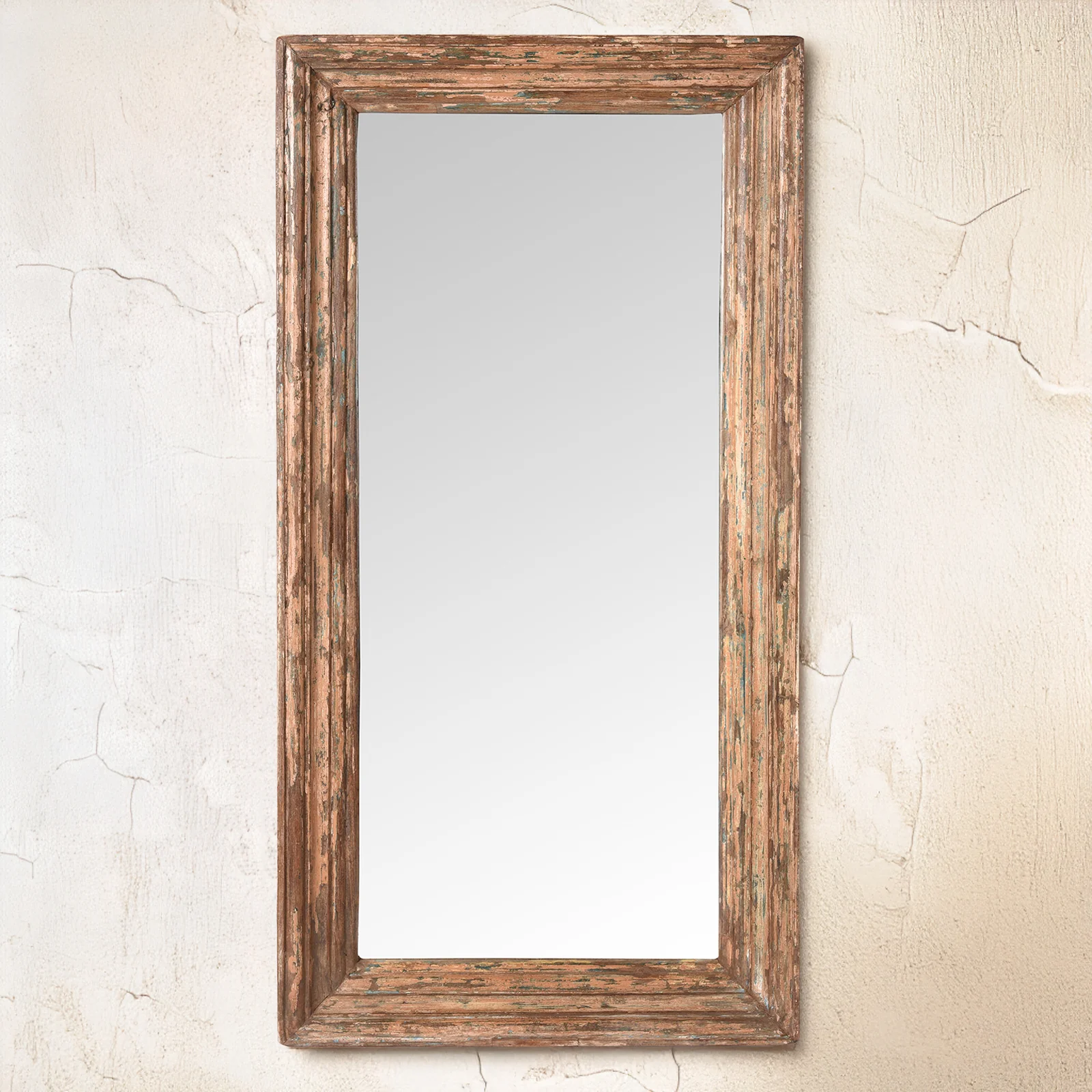 Rustic Painted Mirror Made From Old Architectural Teak