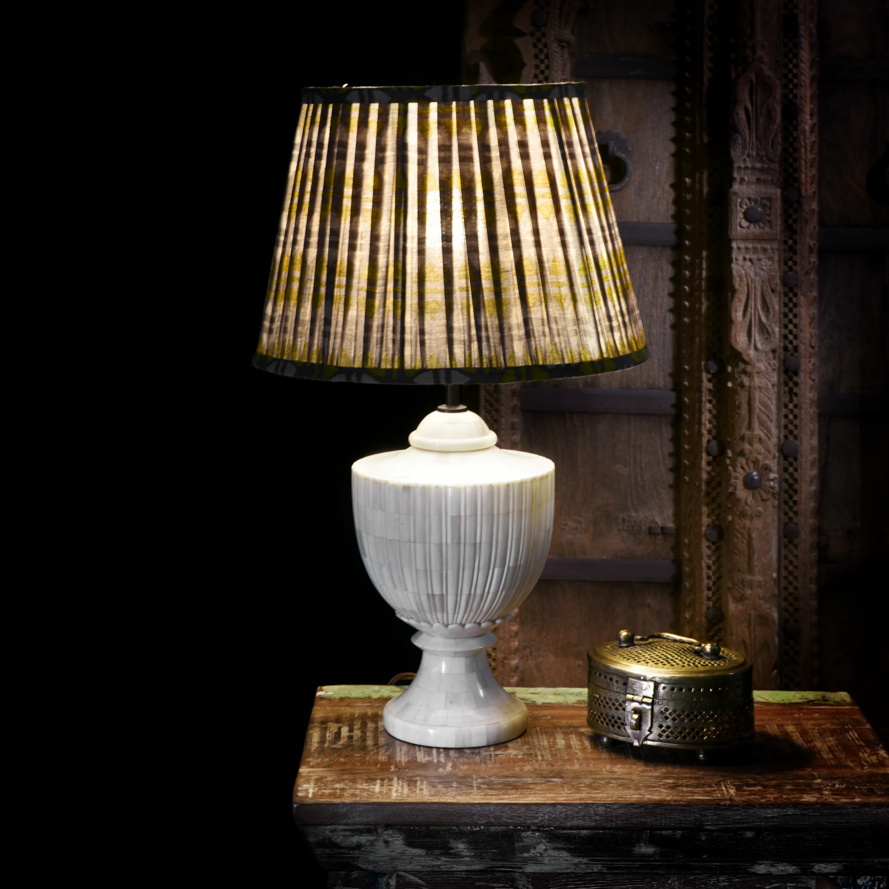 Samarkand Yellow & Grey Acorn Cotton Lampshade - 35cm - Image 2