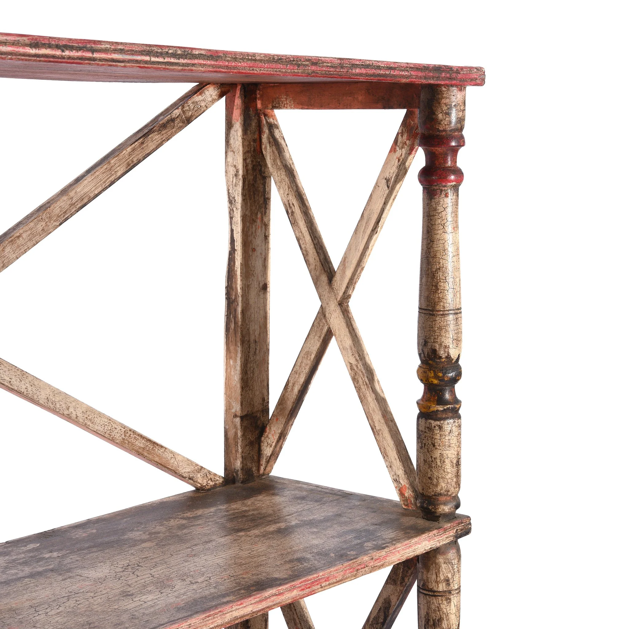 Vintage Sand Painted Indian Teak Shelf - Ca 1930 - Image 2