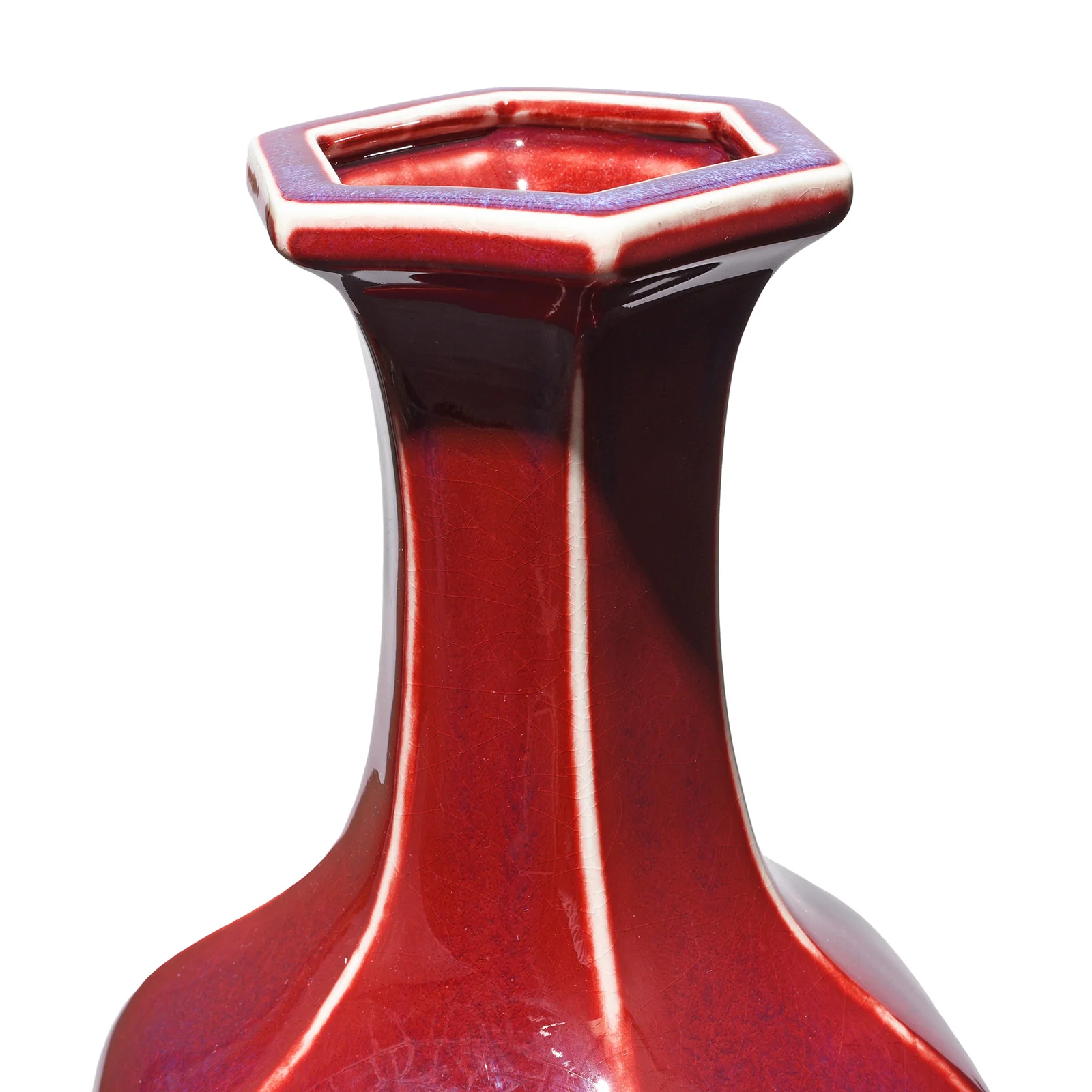 Sang De Boeuf Porcelain Hexagonal Flower Vase - Image 4