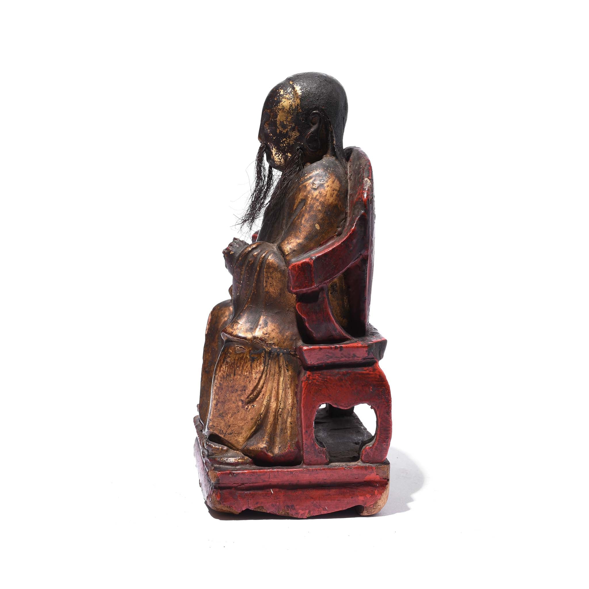 Seated Chinese Ancestor Figure - Horse Hair Beard - 19thC - Image 3
