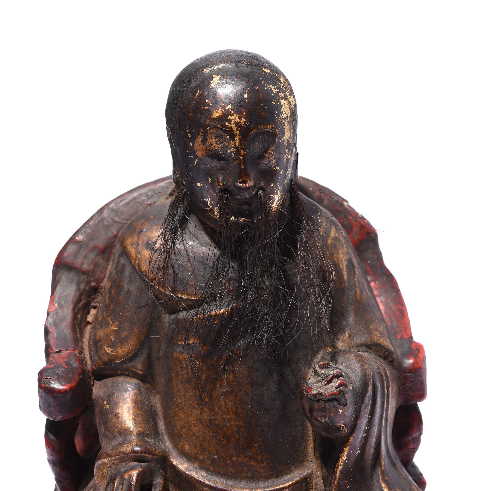 Seated Chinese Ancestor Figure - Horse Hair Beard - 19thC - Image 5