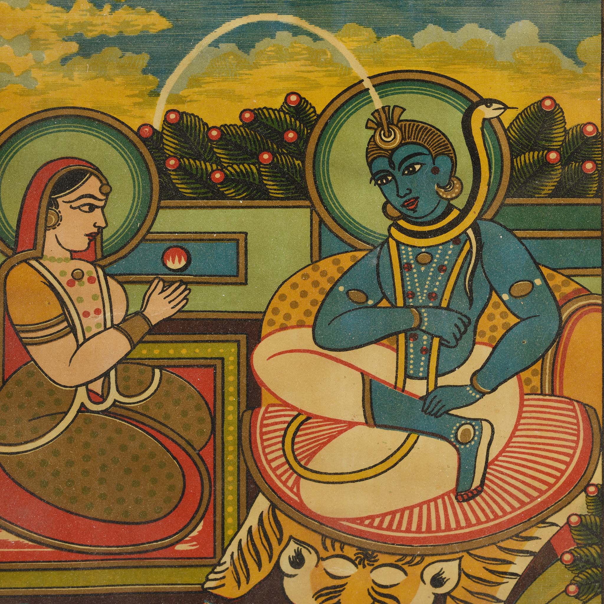 Framed Shiva & Parvati Chromolithograph Advertising Label - Ca 1880's - Image 2