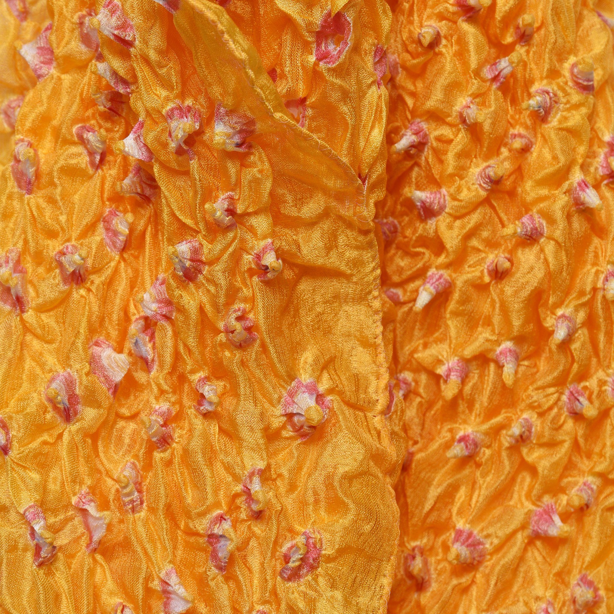 Saffron Double Knot Bandhani Silk Scarf - Image 2