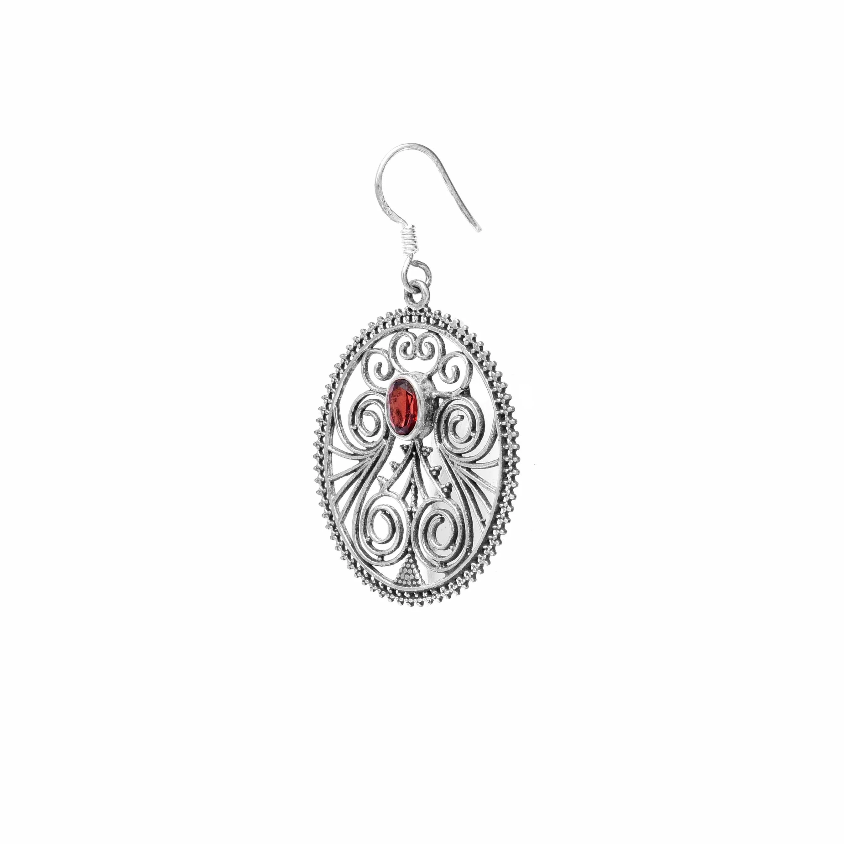 Rajasthani Filigree Silver & Garnet Earrings - Image 2