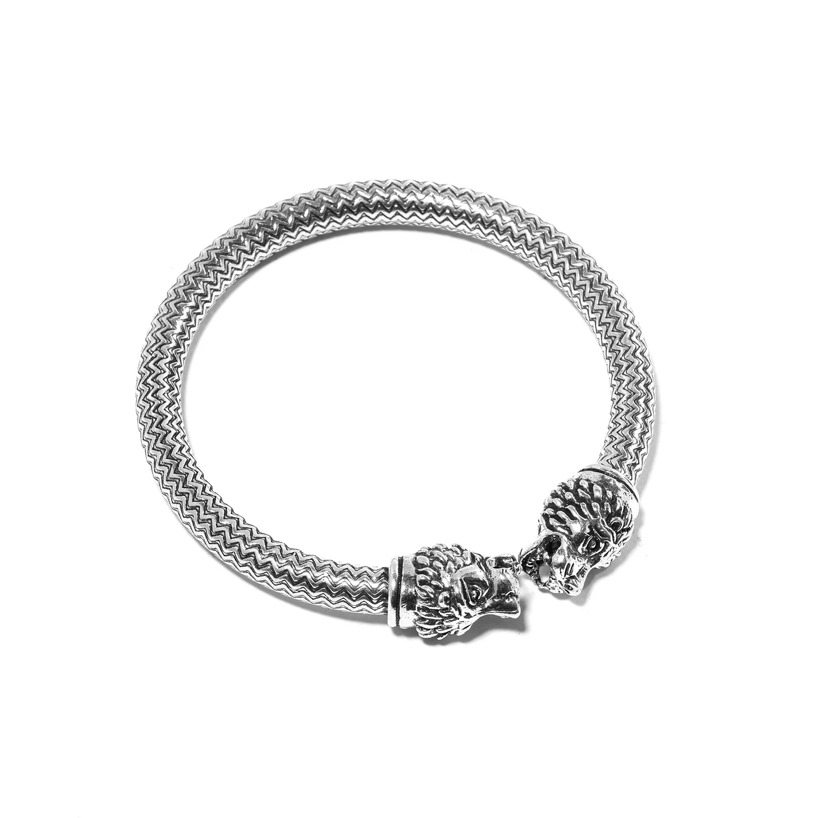 Indian Silver Tribal Lion Head Bangle - Image 2