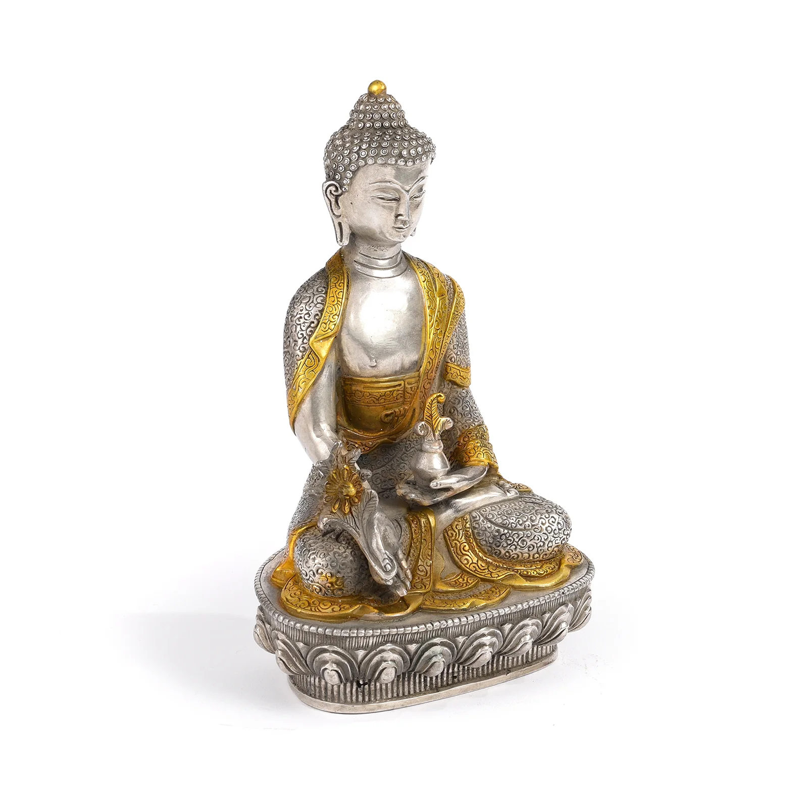 Sitting Silver Plated Buddha Statue - Varada Mudra - Image 2