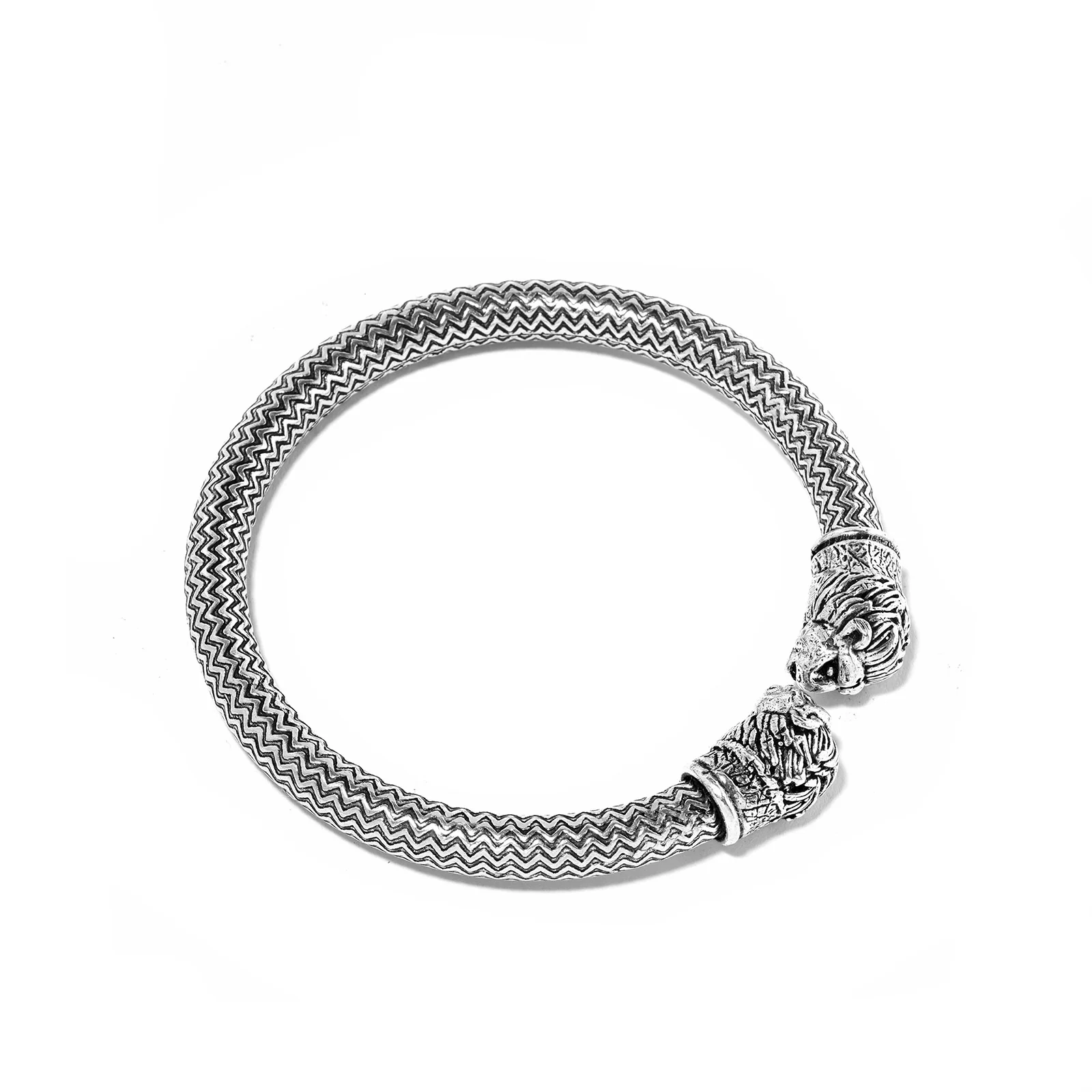 Indian Silver Tribal Lion Head Bangle - Image 2