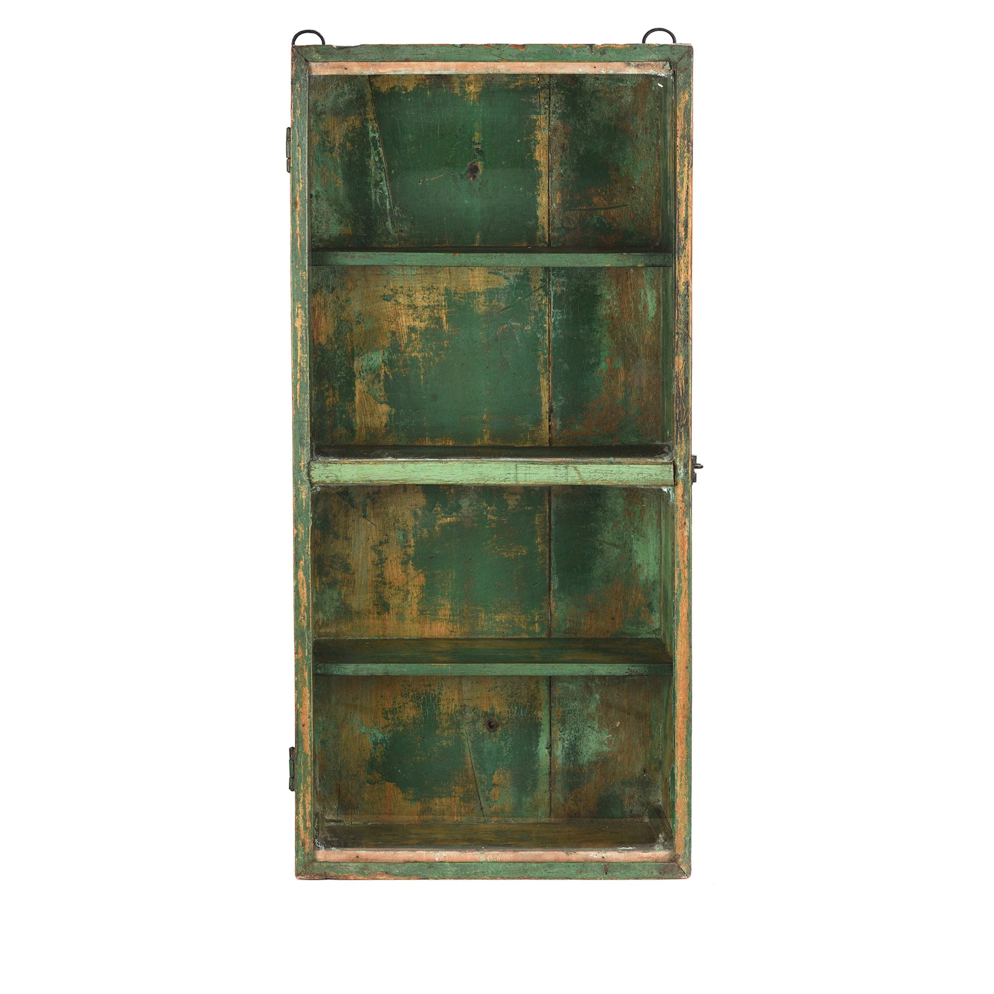Green Painted Teak Glazed Wall Cabinet - Ca 1930