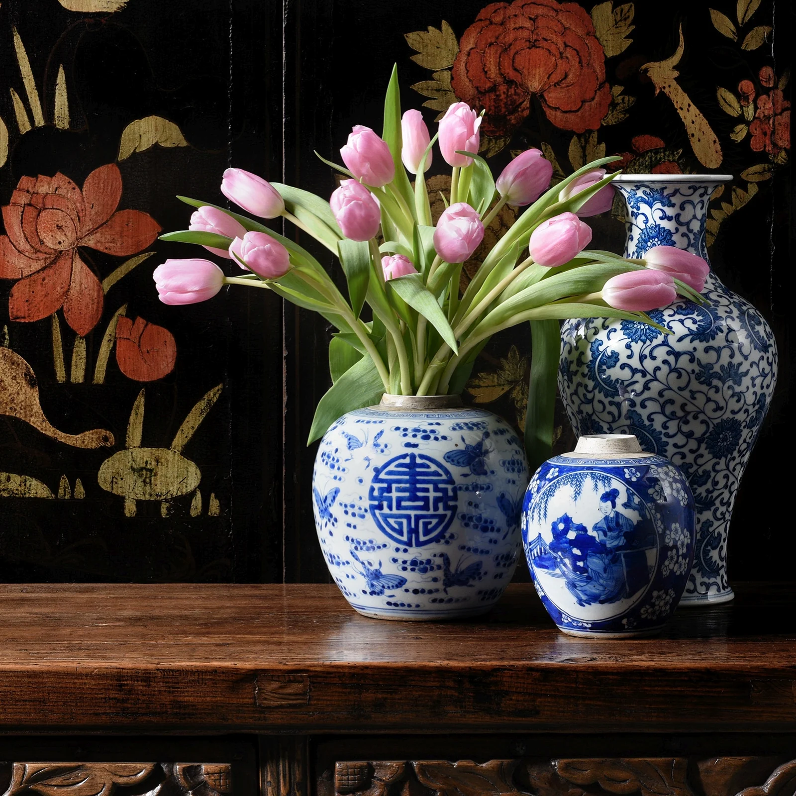 Small Blue & White Porcelain Ginger Jar - Butterfly Design - Image 3