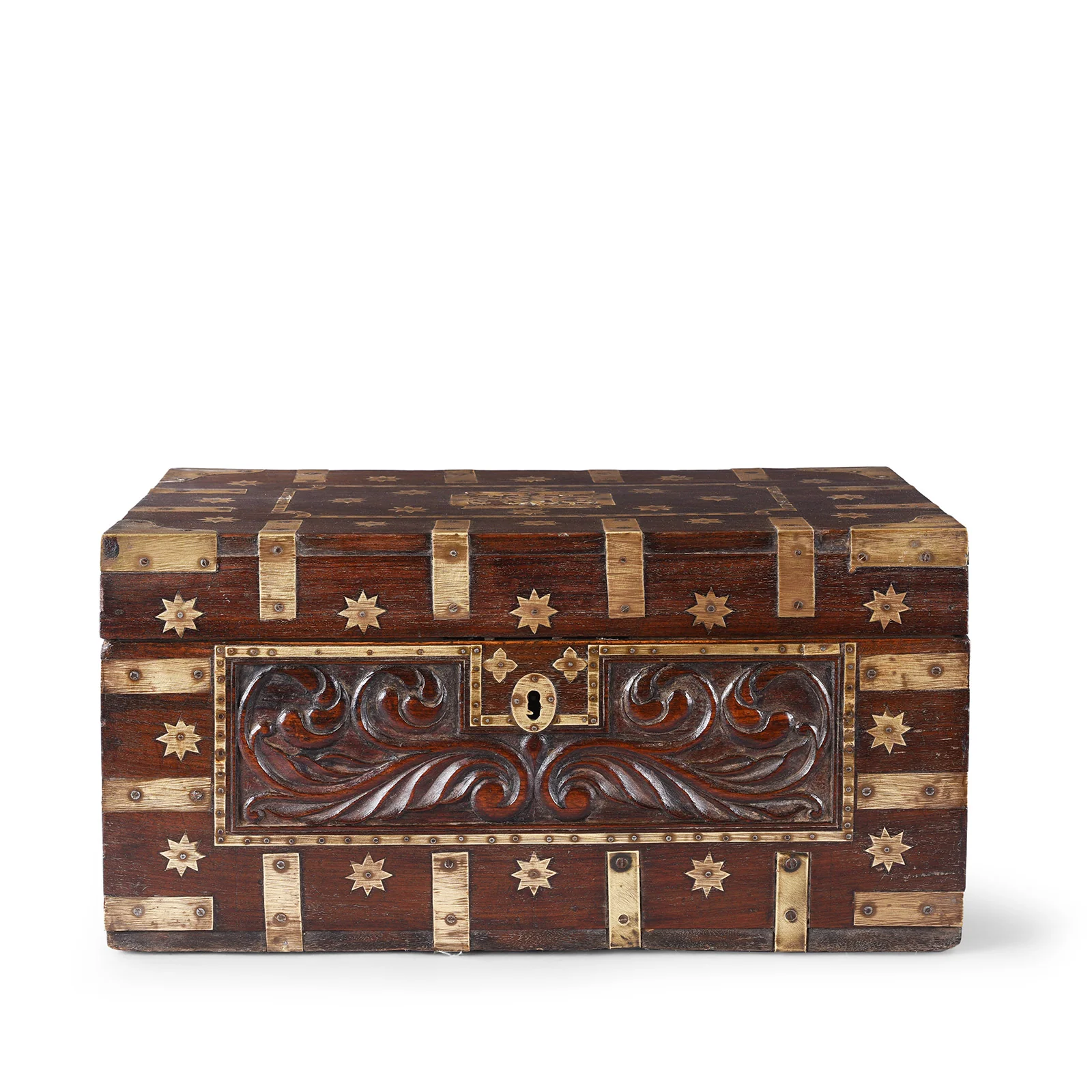 Small Brass & Rosewood 'Malabar' Chest From Kutch - 19th Century