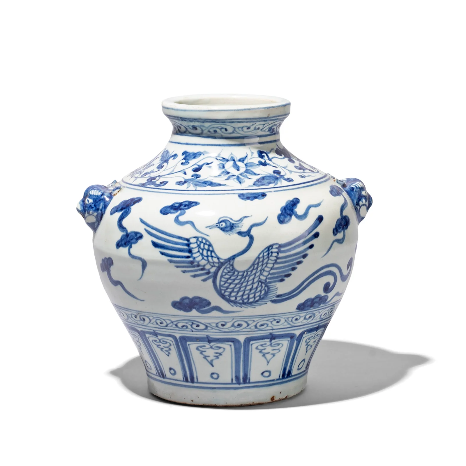 Small Blue & White Wine Jar - Phoenix